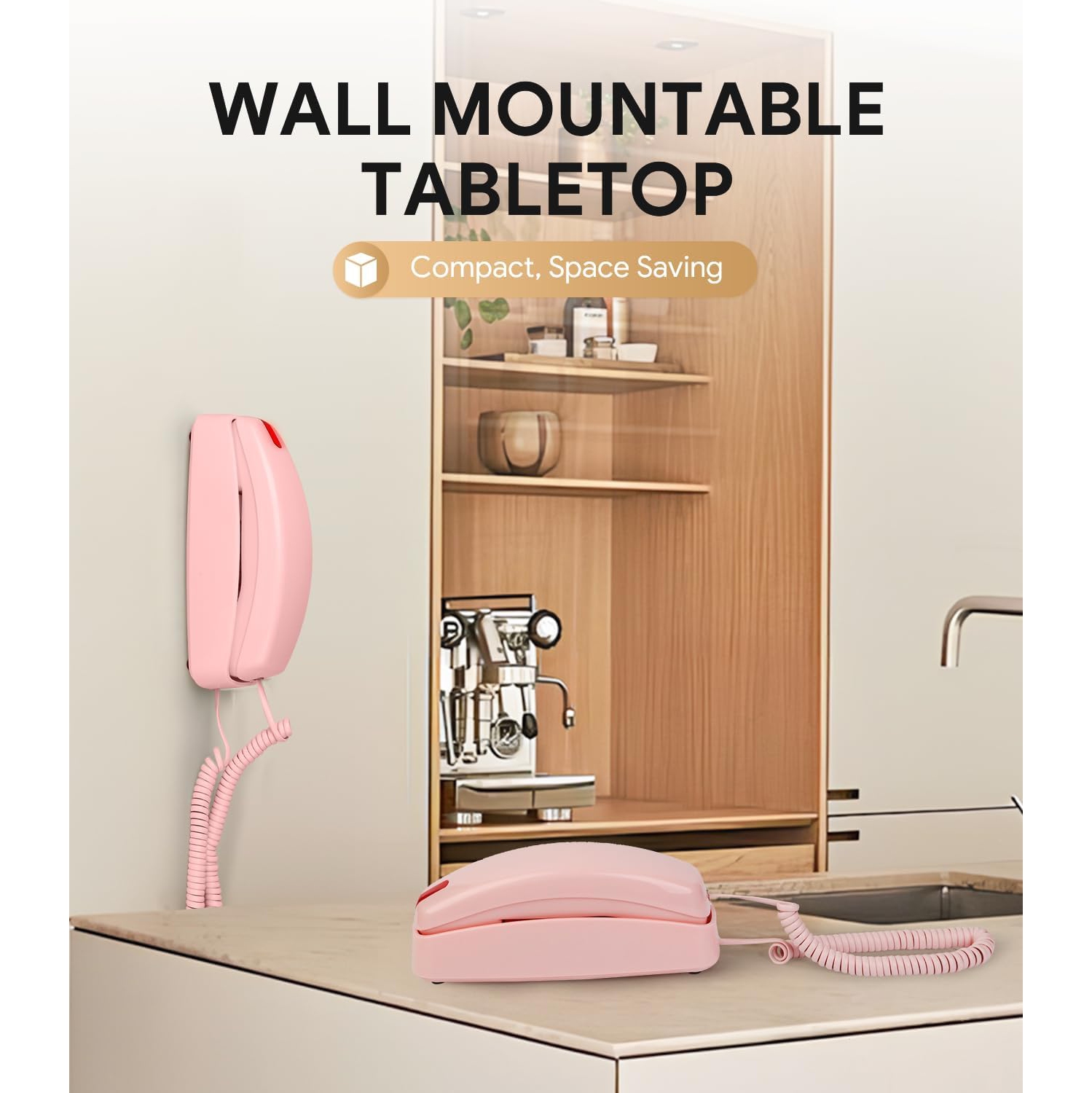 Téléphone mural rétro avec grand clavier éclairé, aucune alimentation c.a., sonnerie visuelle forte, recomposition, commande de volume, téléphone