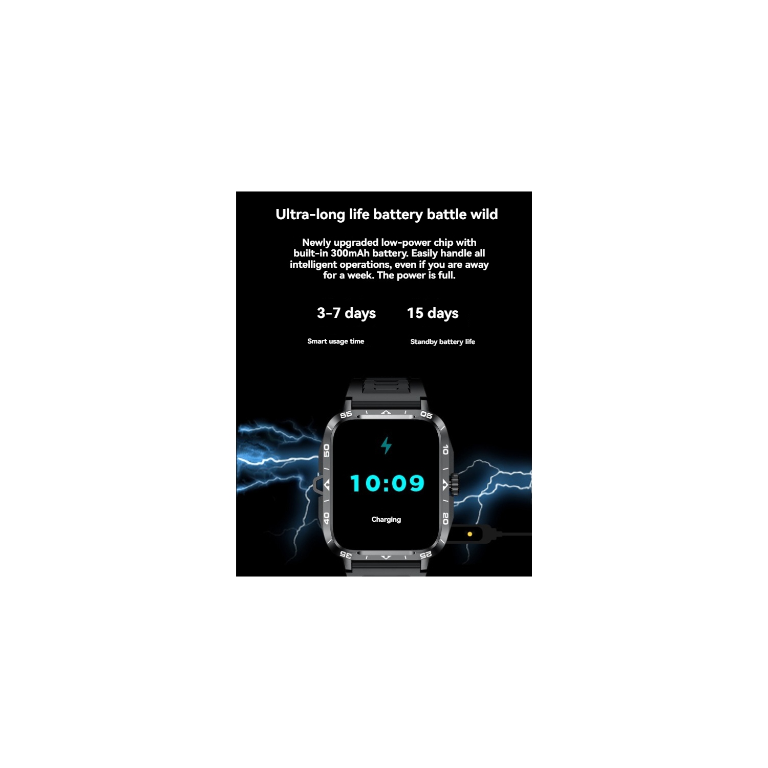 Smart Watch Flashlight Make Phone Calls Sleep Blood Pressure Health Monitor Outdoor Waterproof - Black