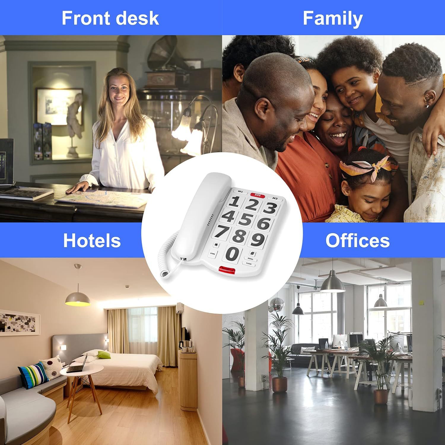 Téléphone résidentiel pour aînés, téléphone fixe avec fil, volume réglable, gros boutons, composition à une touche