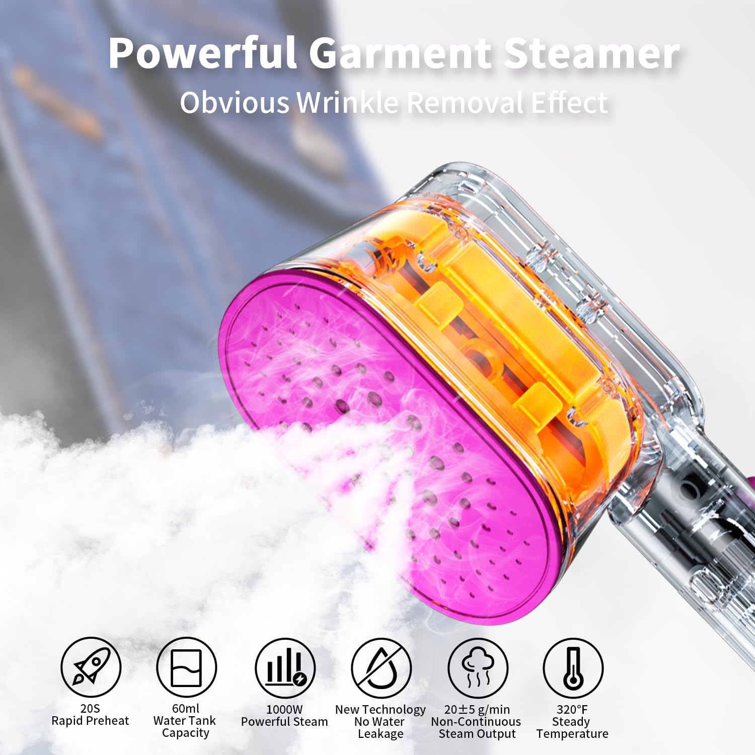 Portable Steam Iron - Fast ironing, 5-speed angle adjustment, 90° rotating iron head, handheld steam iron, suitable for travel and home use