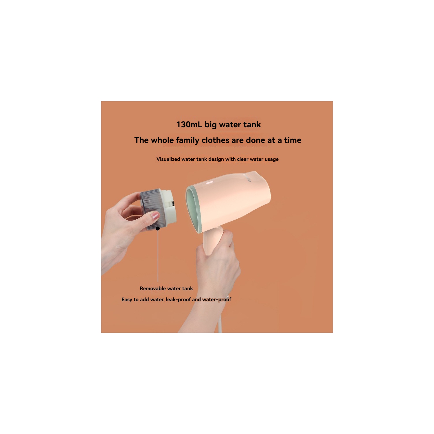 Fer à repasser à main – Réservoir 130 mL, vapeur sèche 1200 W et pliable pour les manteaux/robes lourds, utilisation portative ou en