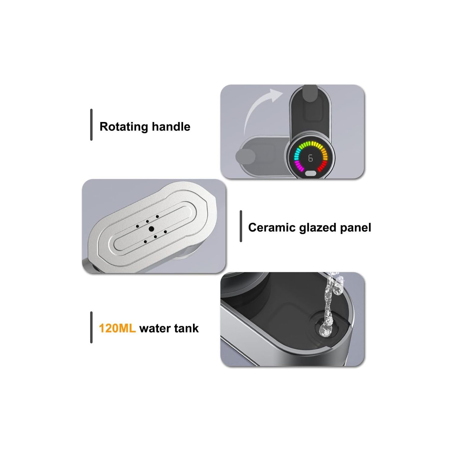 Fer portatif intelligent – 6 modes, écran LED, réservoir d'eau 120&nbsp;ml, compact et portatif, convient aux vêtements en coton/soie/laine, idéal