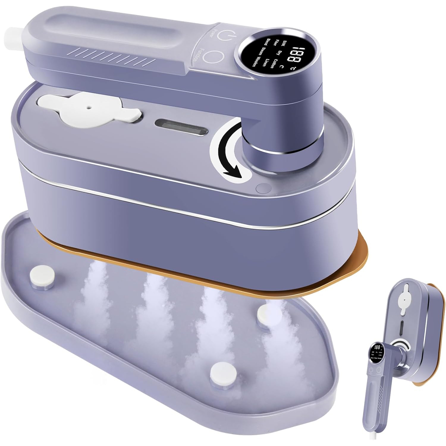 Fer et défroisseur à vapeur de voyage 2-en-1 – Vapeur rapide en 10 secondes, 8 modes, poignée pliable et écran LCD pour des vêtements sans plis