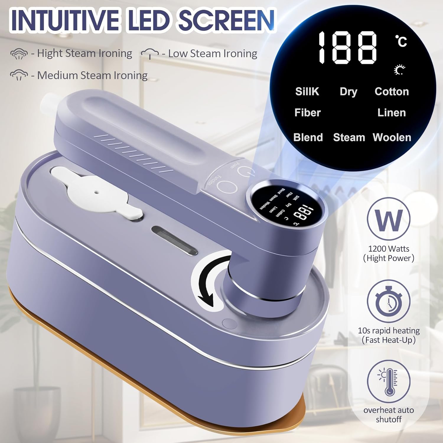 Fer et défroisseur à vapeur de voyage 2-en-1 – Vapeur rapide en 10 secondes, 8 modes, poignée pliable et écran LCD pour des vêtements sans plis