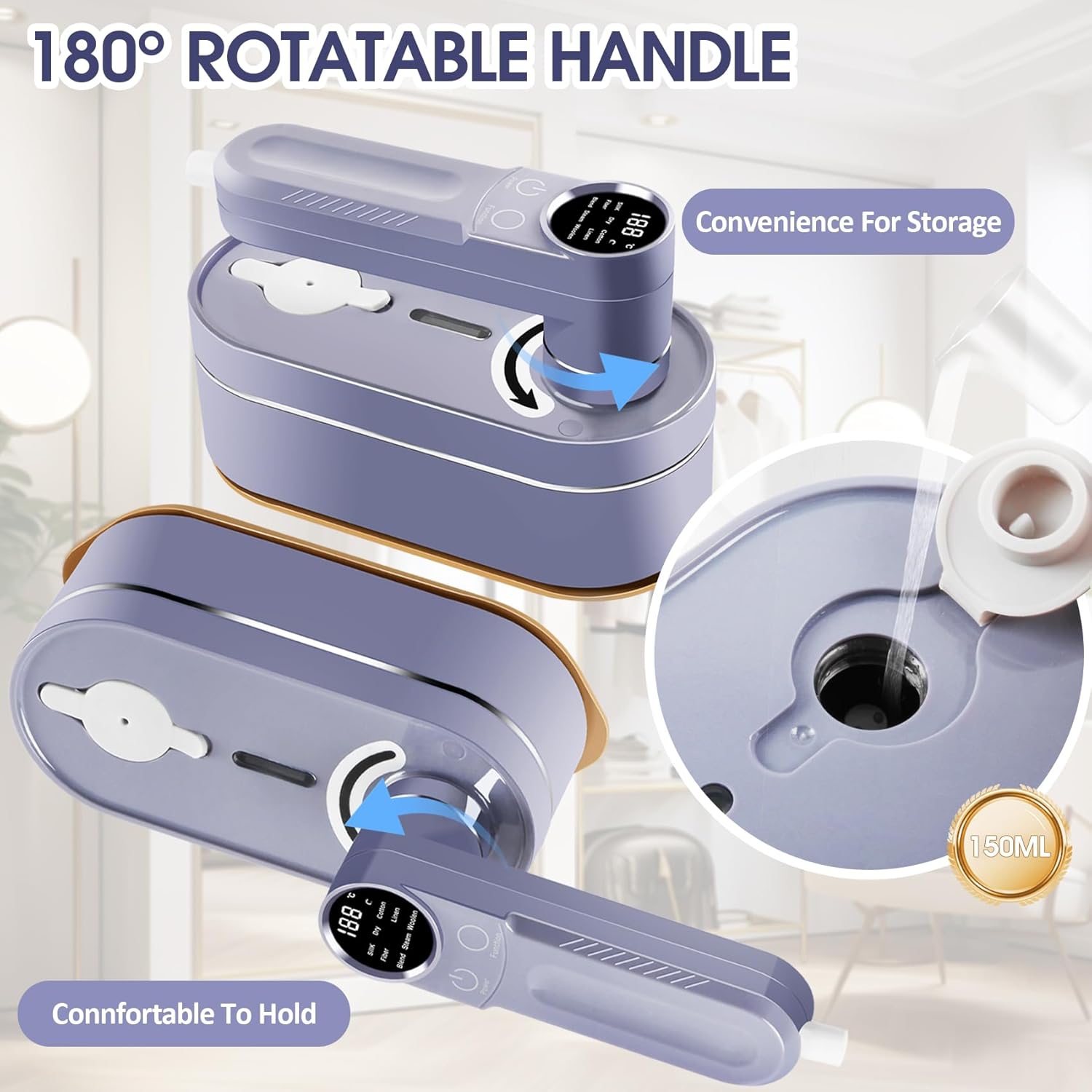 Fer et défroisseur à vapeur de voyage 2-en-1 – Vapeur rapide en 10 secondes, 8 modes, poignée pliable et écran LCD pour des vêtements sans plis