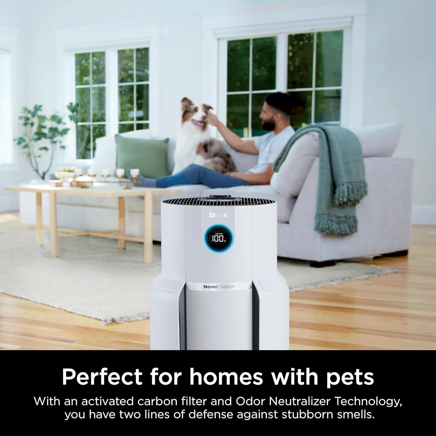 Remis à neuf - Purificateur d'air Shark pour la maison avec filtre à air HEPA NeverChange, 1400&nbsp;pi² Pour une purification multipièce puissante,