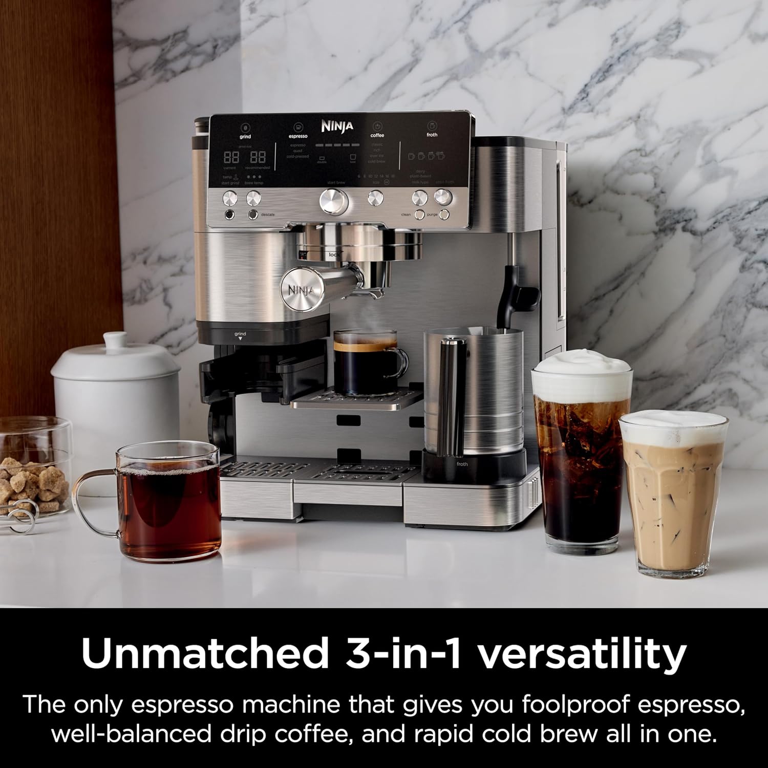 Refurbished - Ninja Espresso Machine, Luxe Café Premier Series, Drip Coffee Maker and Rapid Cold Brew, ES601C