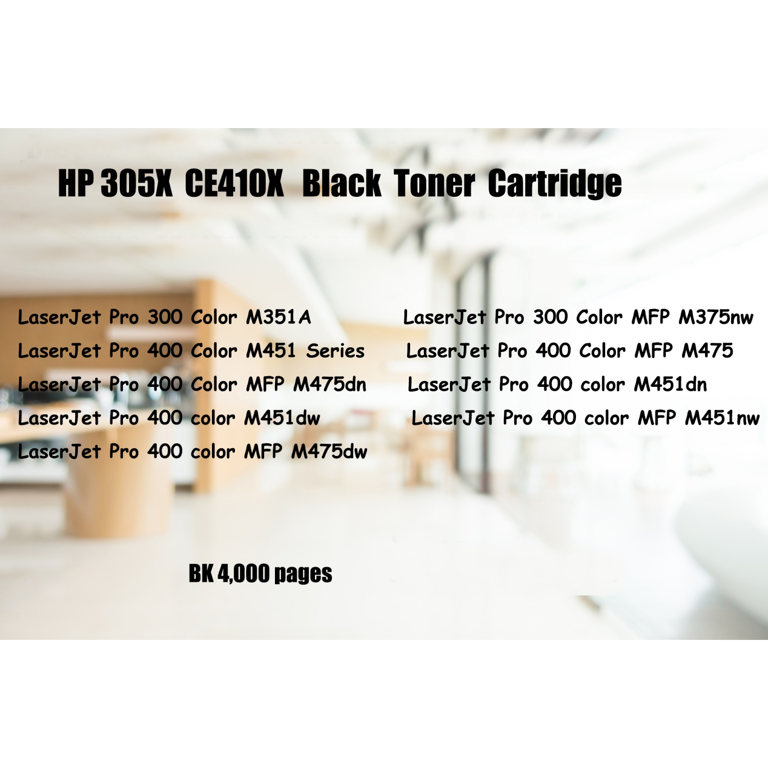 Cartouche d'encre en poudre noire 305X CE410X compatible avec les imprimantes de HP suivantes&nbsp;: 305&nbsp;A 410&nbsp;A; LaserJet Pro Color