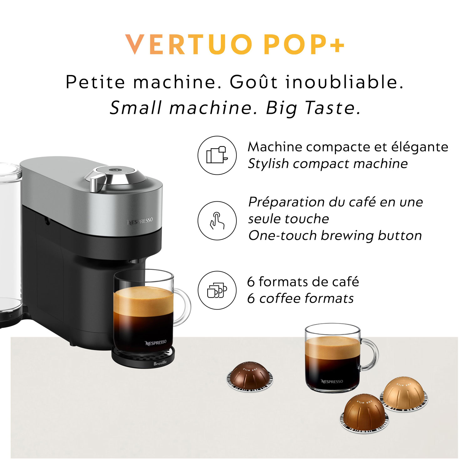 Machine à café/espresso Vertuo Pop+ Deluxe de Nespresso par Breville - Titane