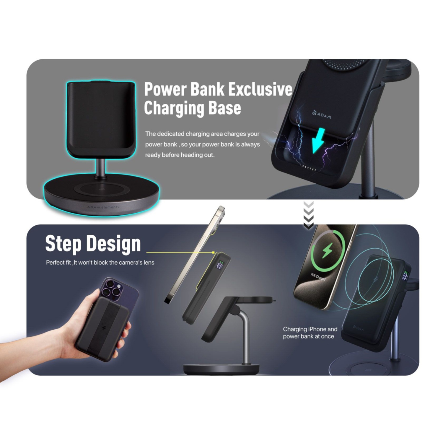 ADAM Elements Magnetic Wireless Mag 5 5-in-1 Power Charging Station with 10,000 mAh Power Bank for iPhone 12/13/14/15/16 series, Apple Watch and