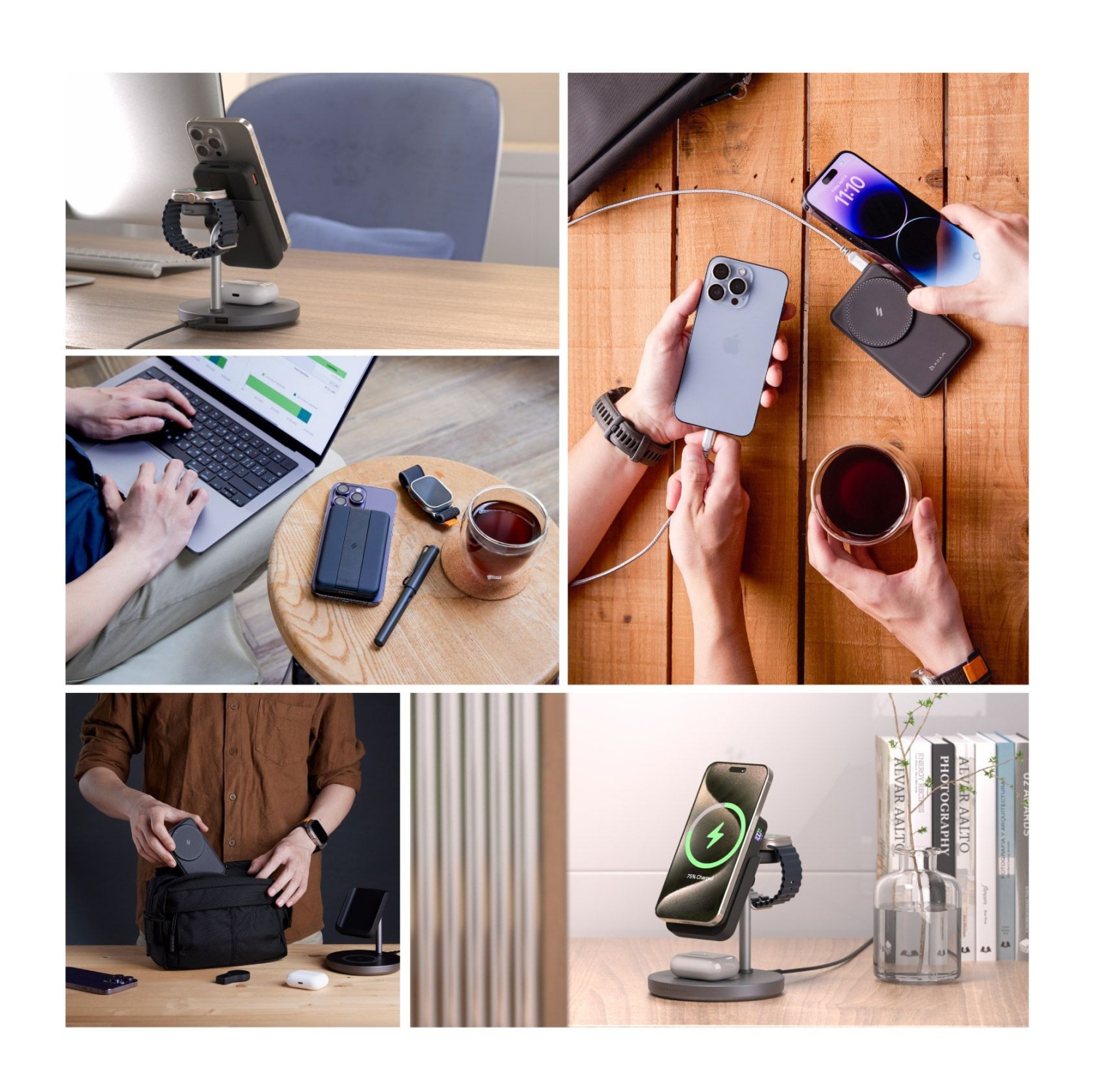 ADAM Elements Magnetic Wireless Mag 5 5-in-1 Power Charging Station with 10,000 mAh Power Bank for iPhone 12/13/14/15/16 series, Apple Watch and