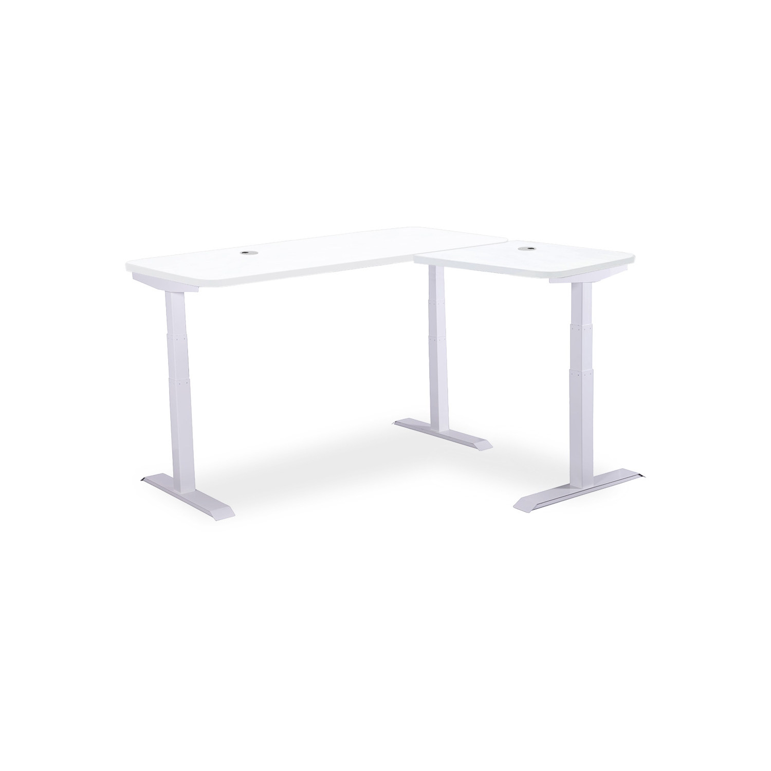 MotionGrey L Shape-Triple Motors Standing Desk with Memory Settings -71"x65" White Top White Frame- Adjustable Sit-Stand Computer Table for Home,