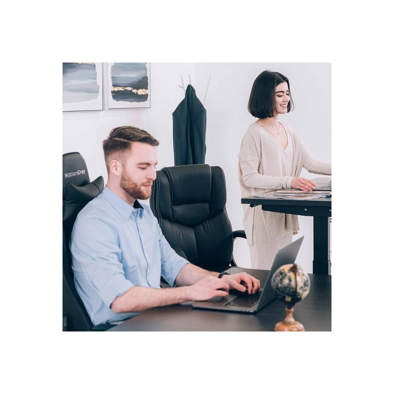 MotionGrey L Shape-Triple Motors Standing Desk with Memory Settings -71"x65" White Top White Frame- Adjustable Sit-Stand Computer Table for Home,