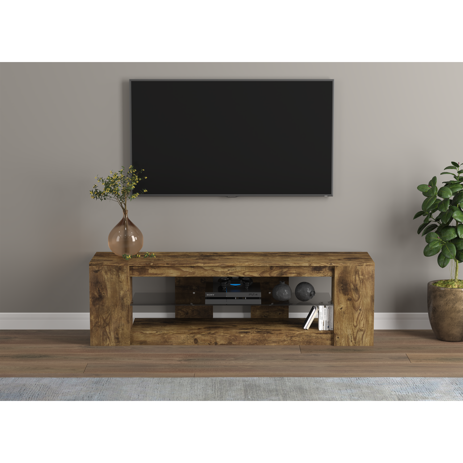 Meuble pour téléviseur de 65&nbsp;po maximum, meuble pour téléviseur, meuble de divertissement pour téléviseur avec tablettes, console multimédia