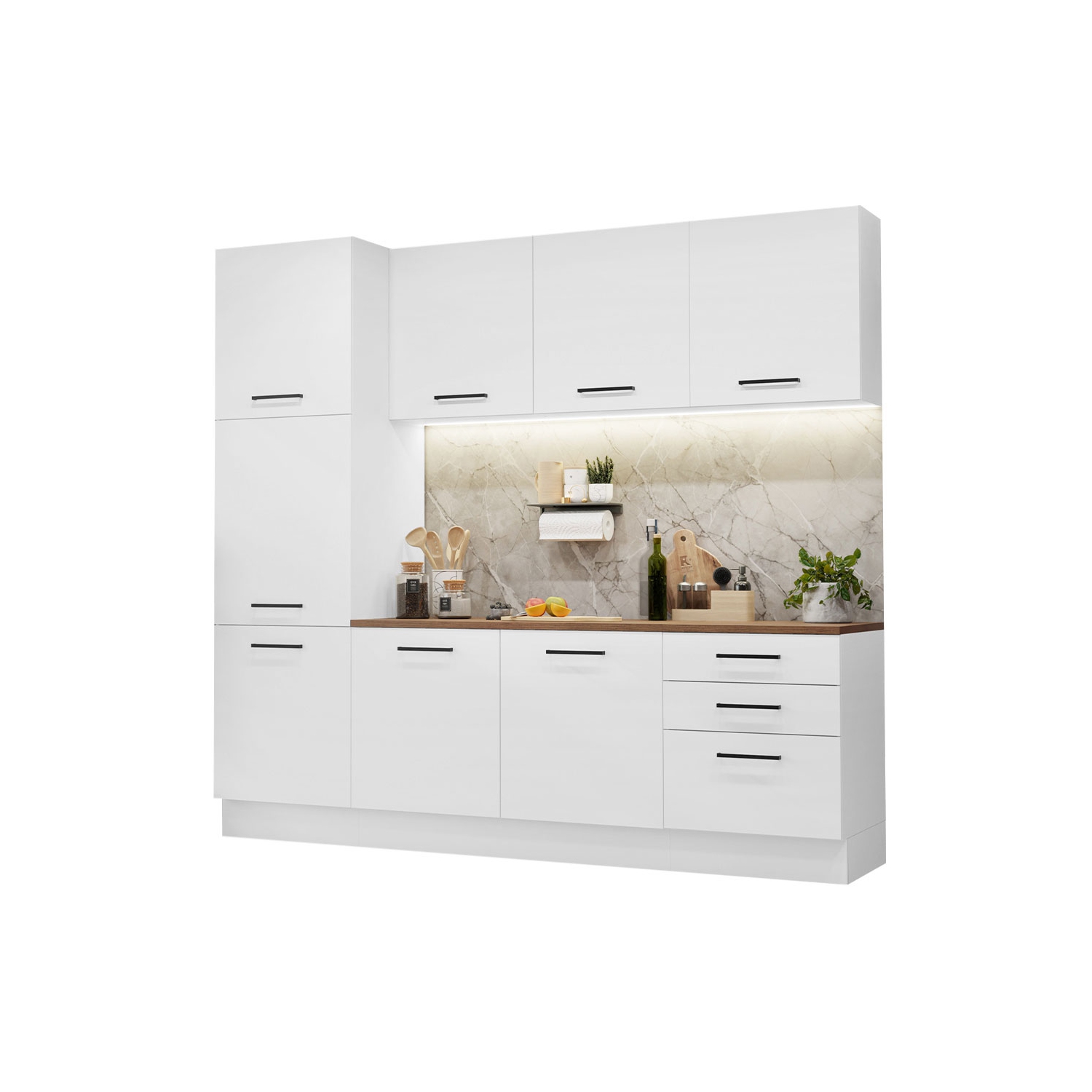 Ensemble de cuisine Hazel de 94&nbsp;po de long. Rangement garde-manger de Madesa 3 tiroirs 2 armoire murale 2 armoire de base Unité de rangement à