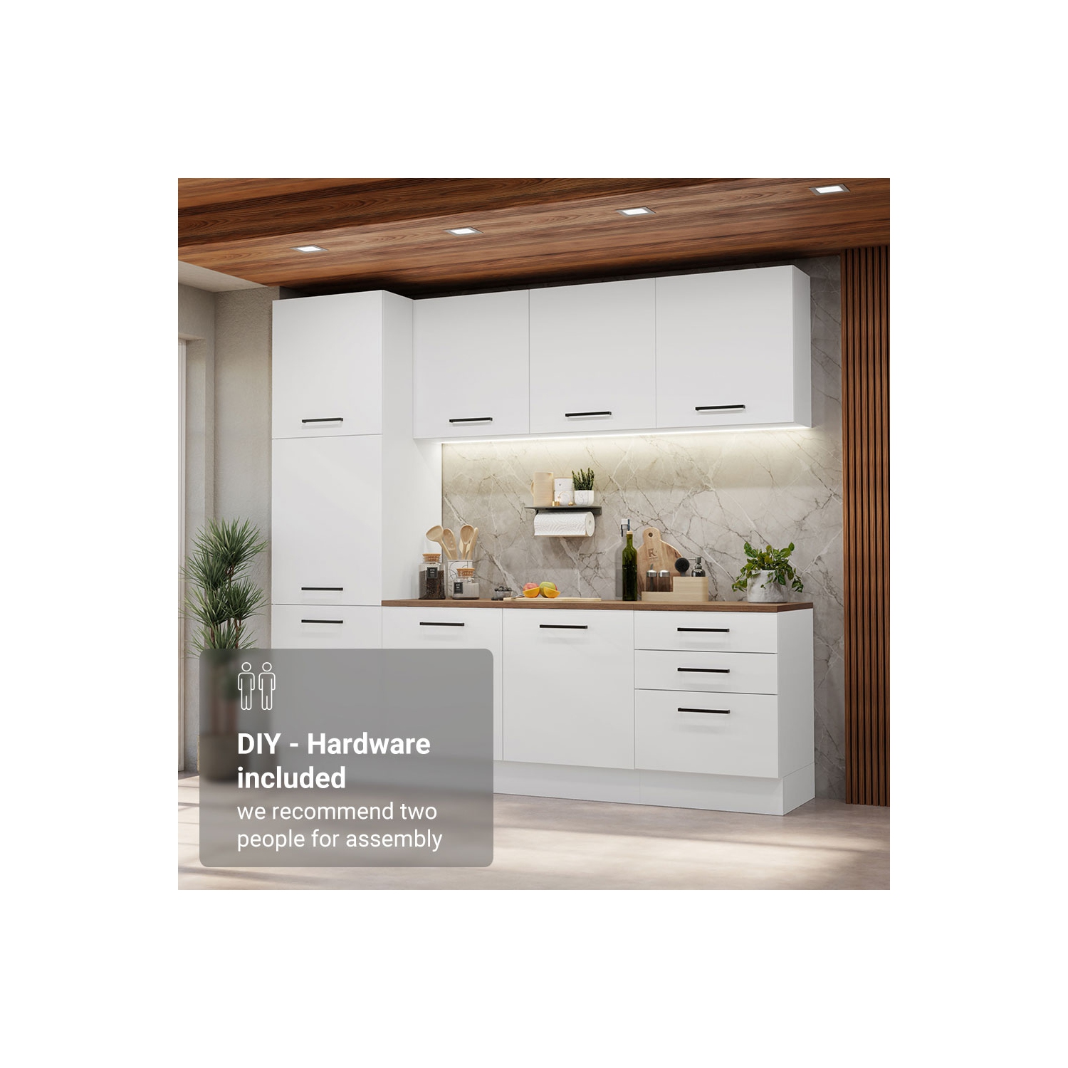 Ensemble de cuisine Hazel de 94&nbsp;po de long. Rangement garde-manger de Madesa 3 tiroirs 2 armoire murale 2 armoire de base Unité de rangement à