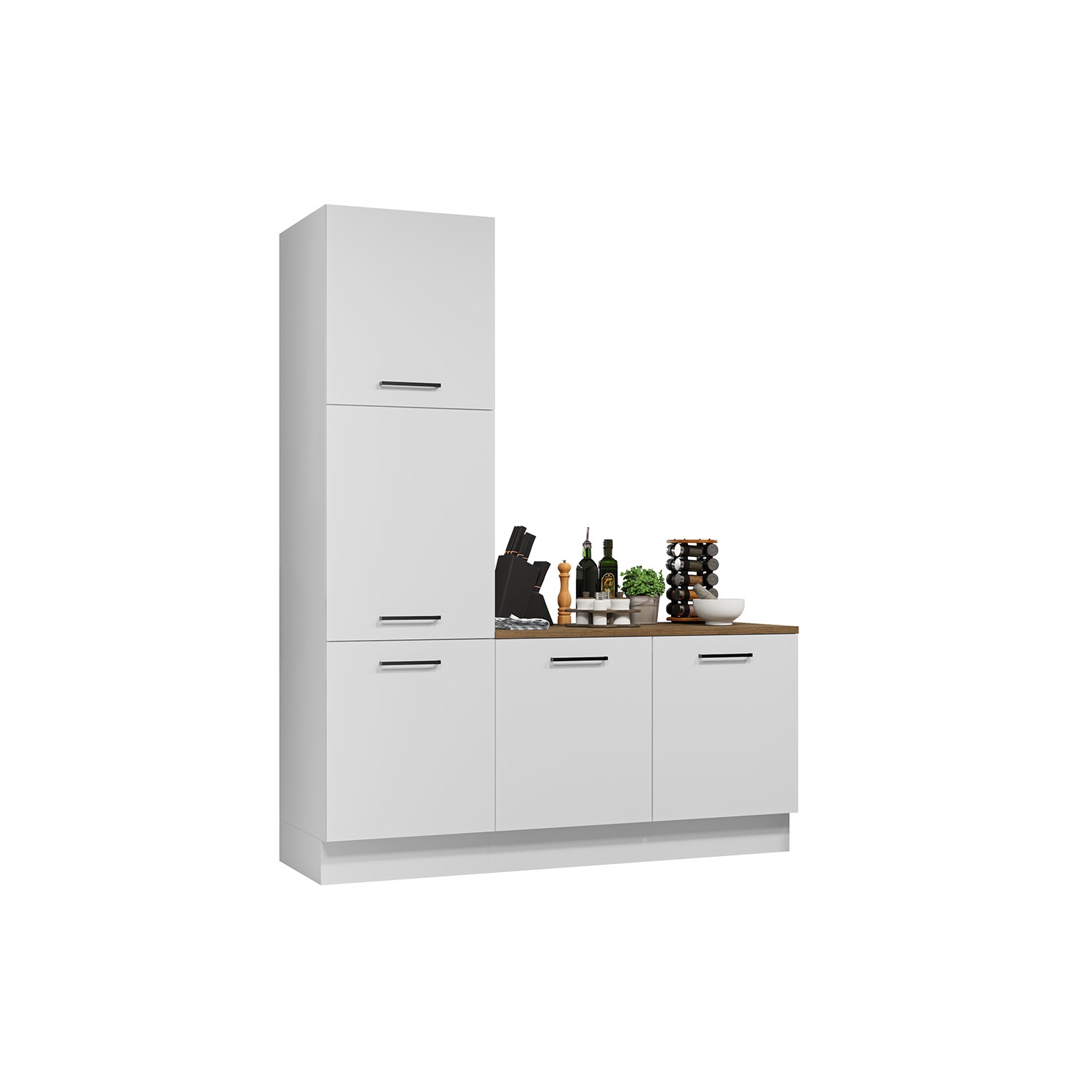 Madesa Hazel Kitchen Set 70"L Pantry Storage and Base Cabinet Engineered Wood Multiple Compartments Organization Unit - White