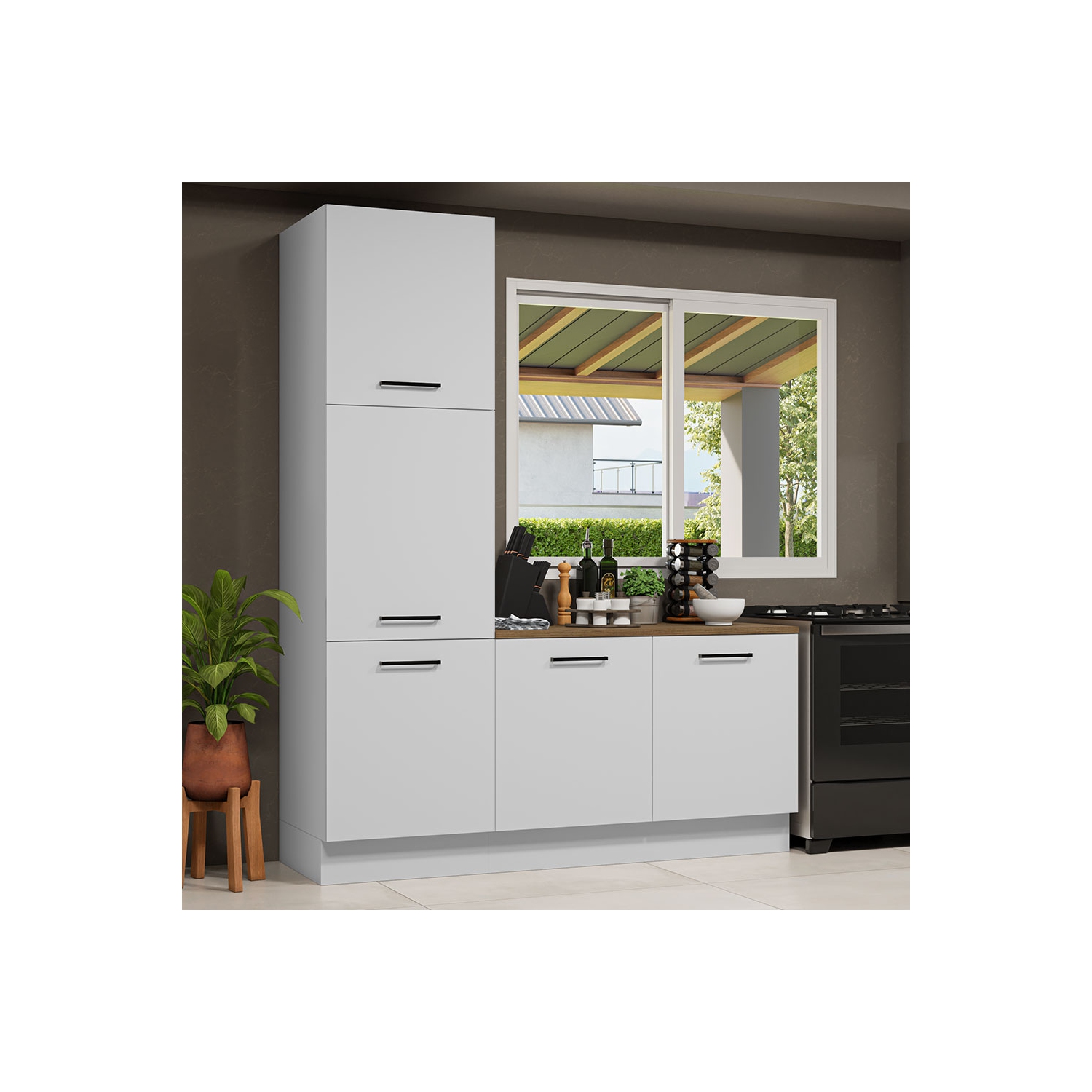 Madesa Hazel Kitchen Set 70"L Pantry Storage and Base Cabinet Engineered Wood Multiple Compartments Organization Unit - White