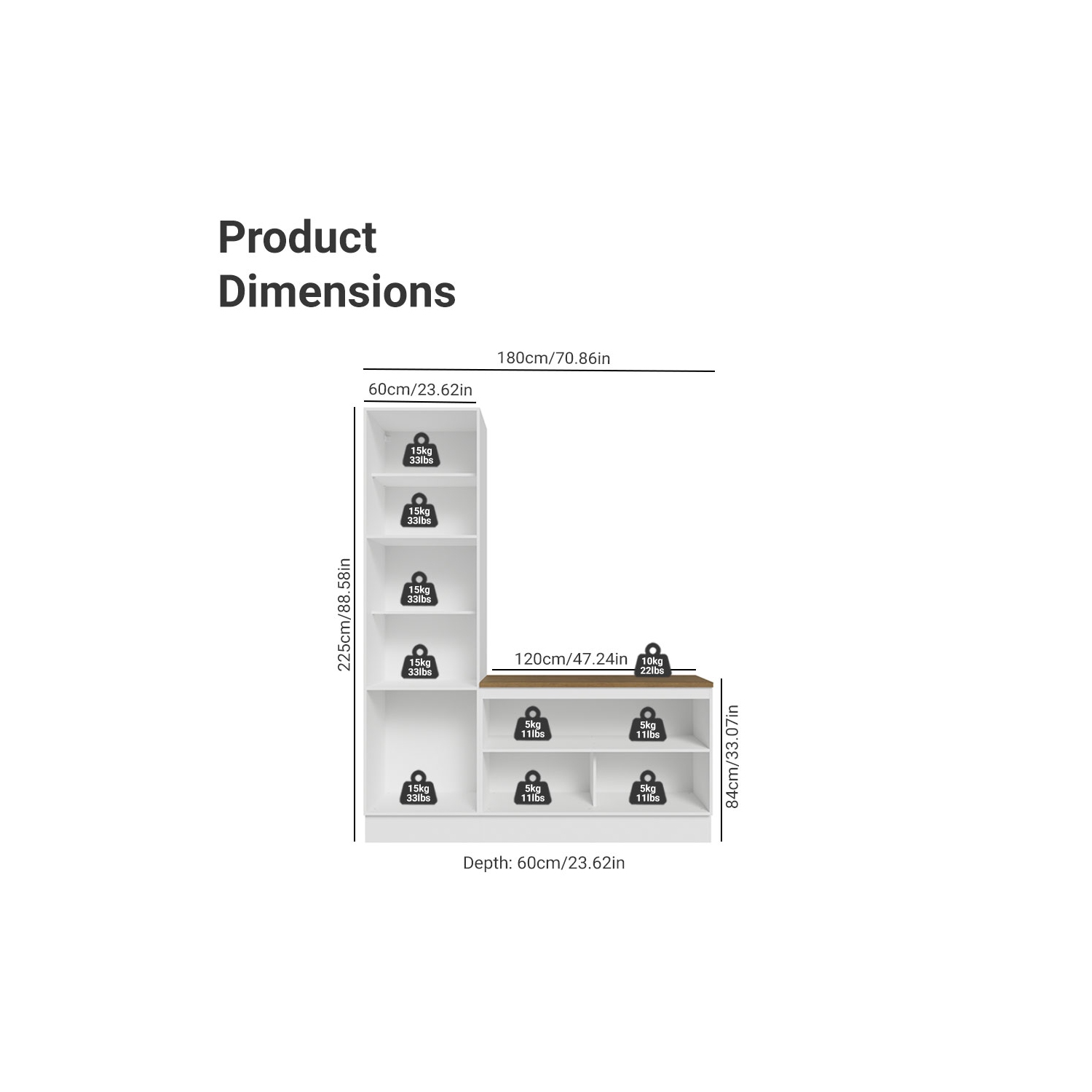 Madesa Hazel Kitchen Set 70"L Pantry Storage and Base Cabinet Engineered Wood Multiple Compartments Organization Unit - White