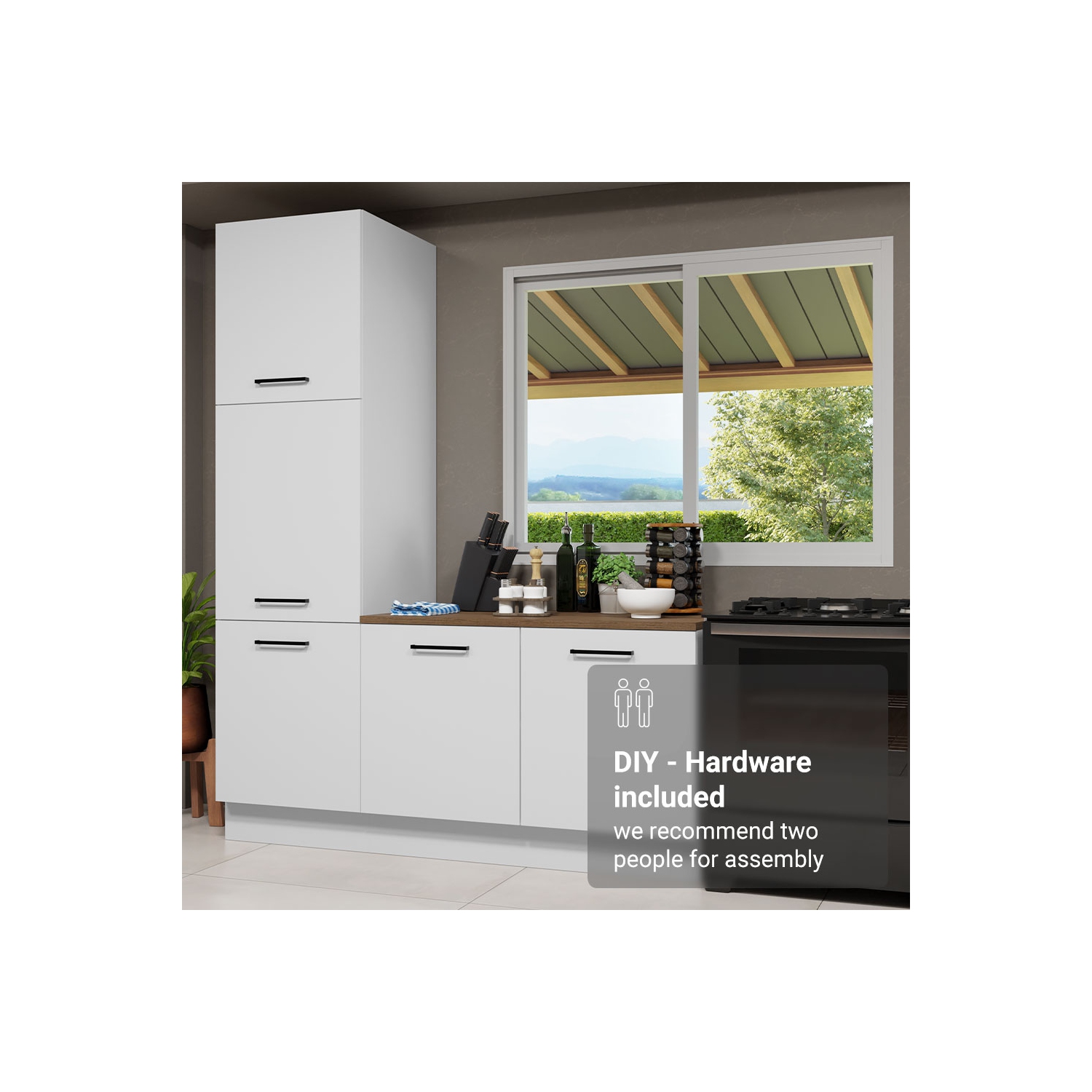 Madesa Hazel Kitchen Set 70"L Pantry Storage and Base Cabinet Engineered Wood Multiple Compartments Organization Unit - White