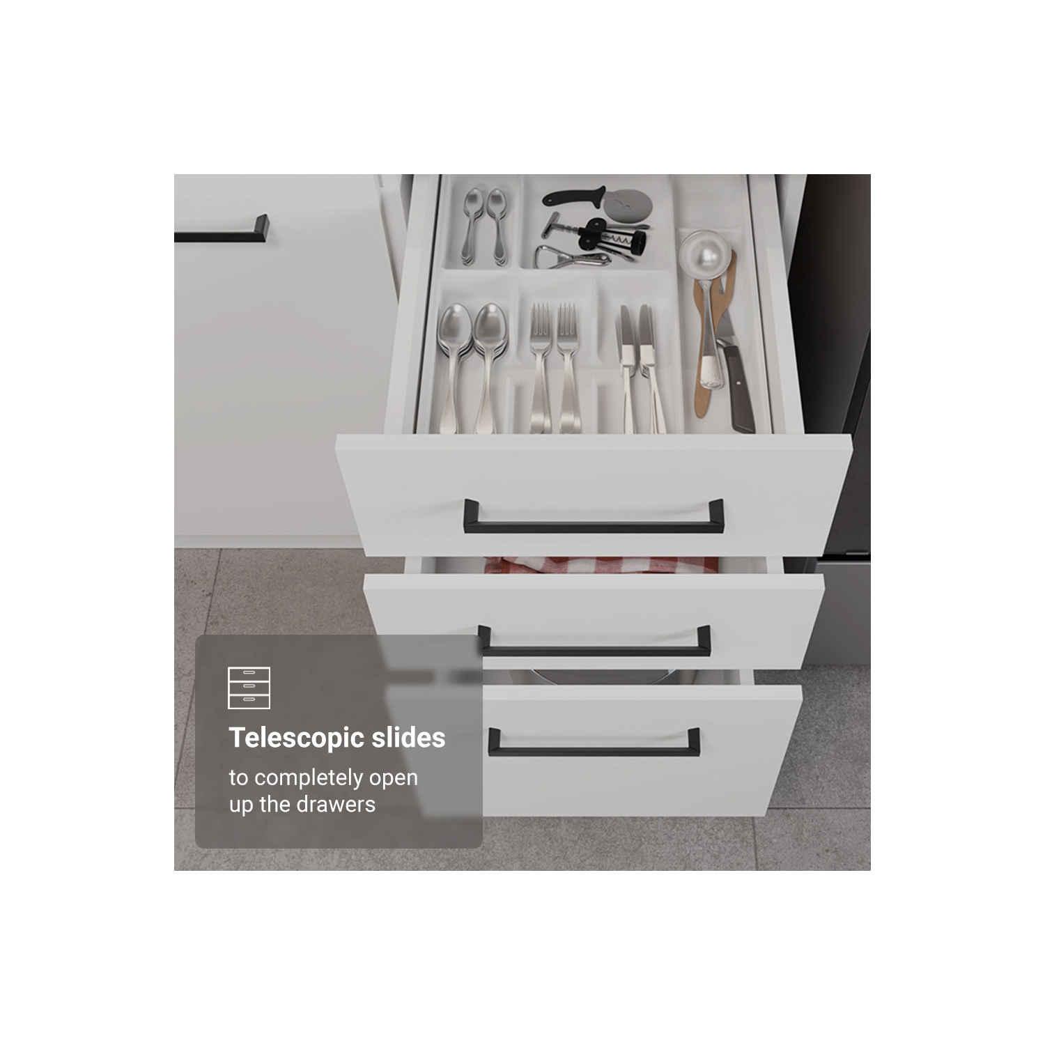 Ensemble de cuisine Madesa Hazel Rangement de 126&nbsp;po de long pour garde-manger 3 tiroirs 3 armoires murales 3 armoires de base Unité de