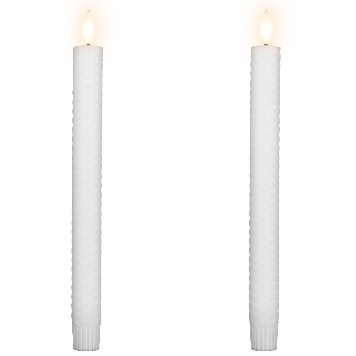 LED Flickering Flameless Taper Honeycomb Christmas Candles - 9.5" - White - Set of 2