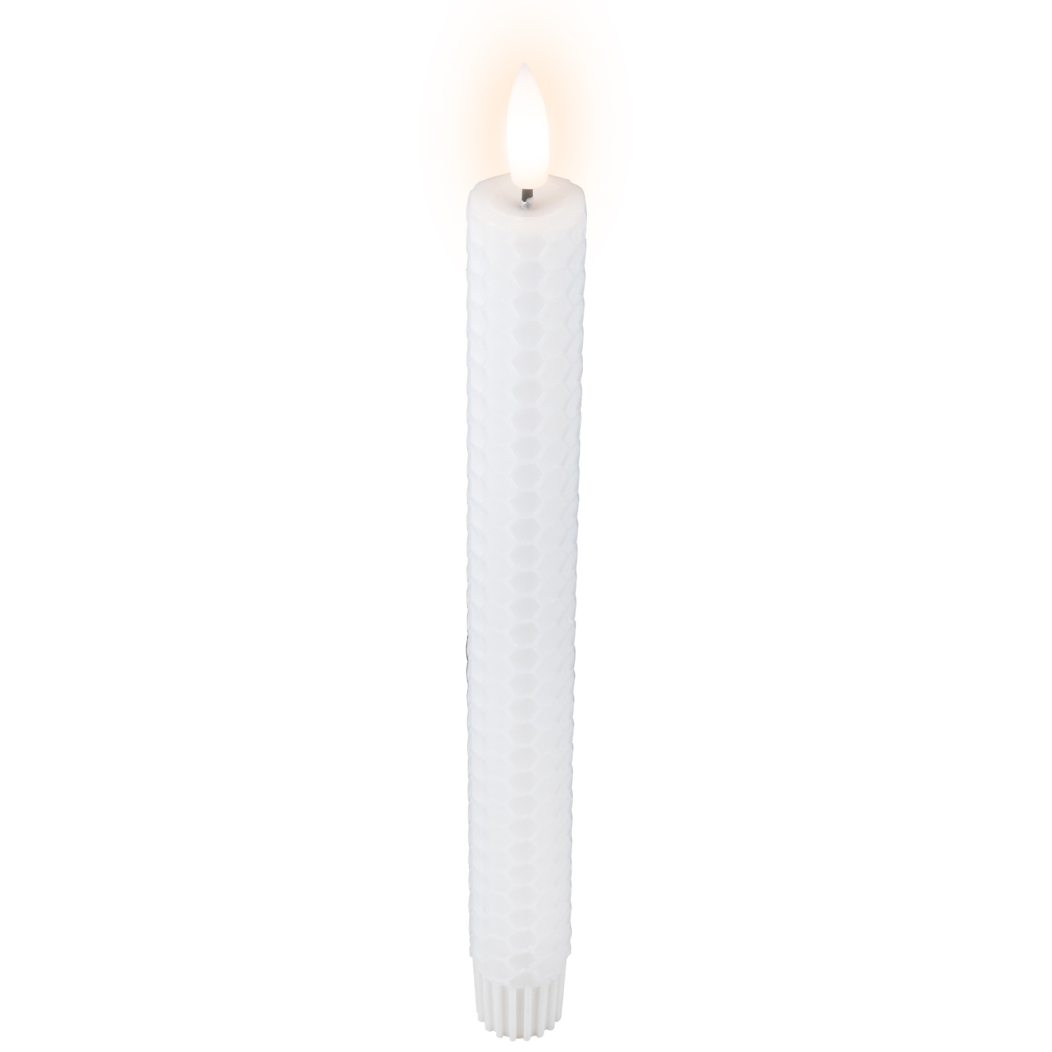 LED Flickering Flameless Taper Honeycomb Christmas Candles - 9.5" - White - Set of 2