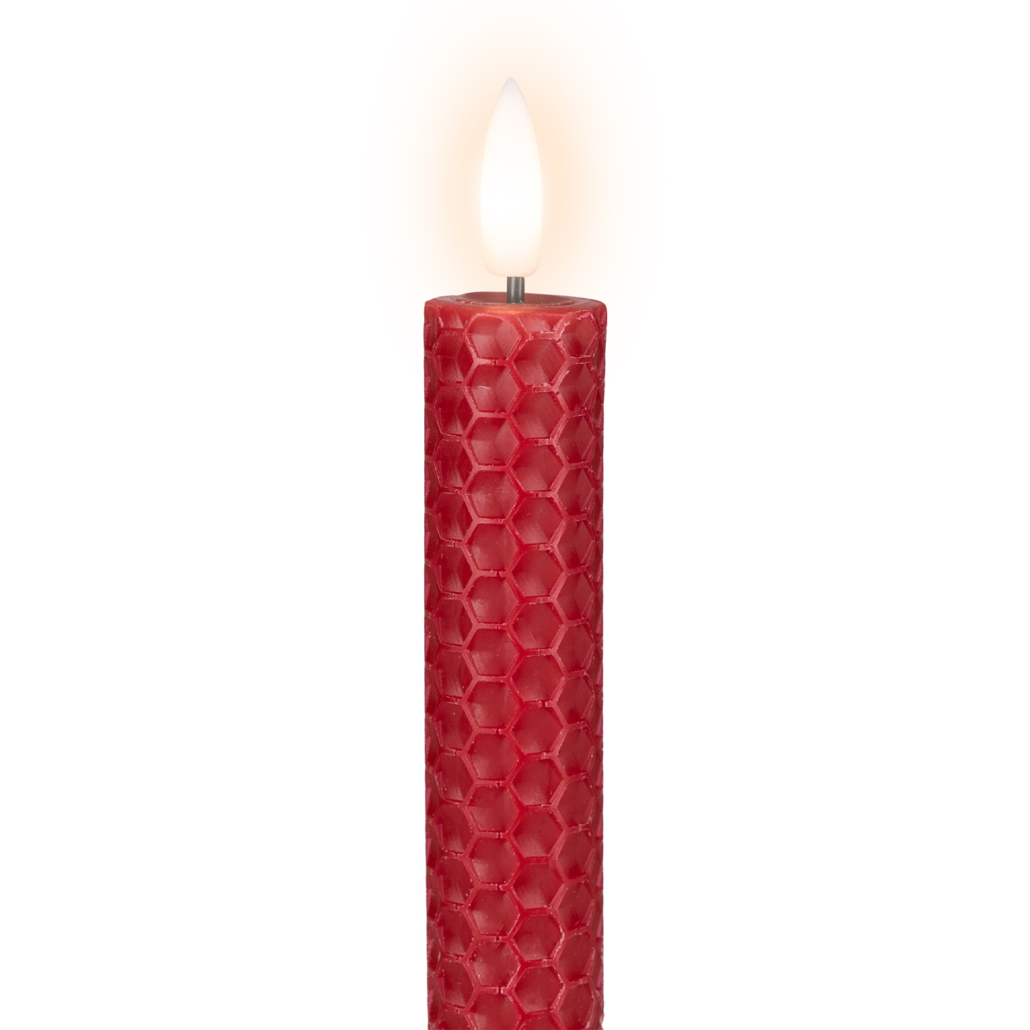 LED Flickering Flameless Taper Honeycomb Christmas Candles - 9.5" - Red - Set of 2