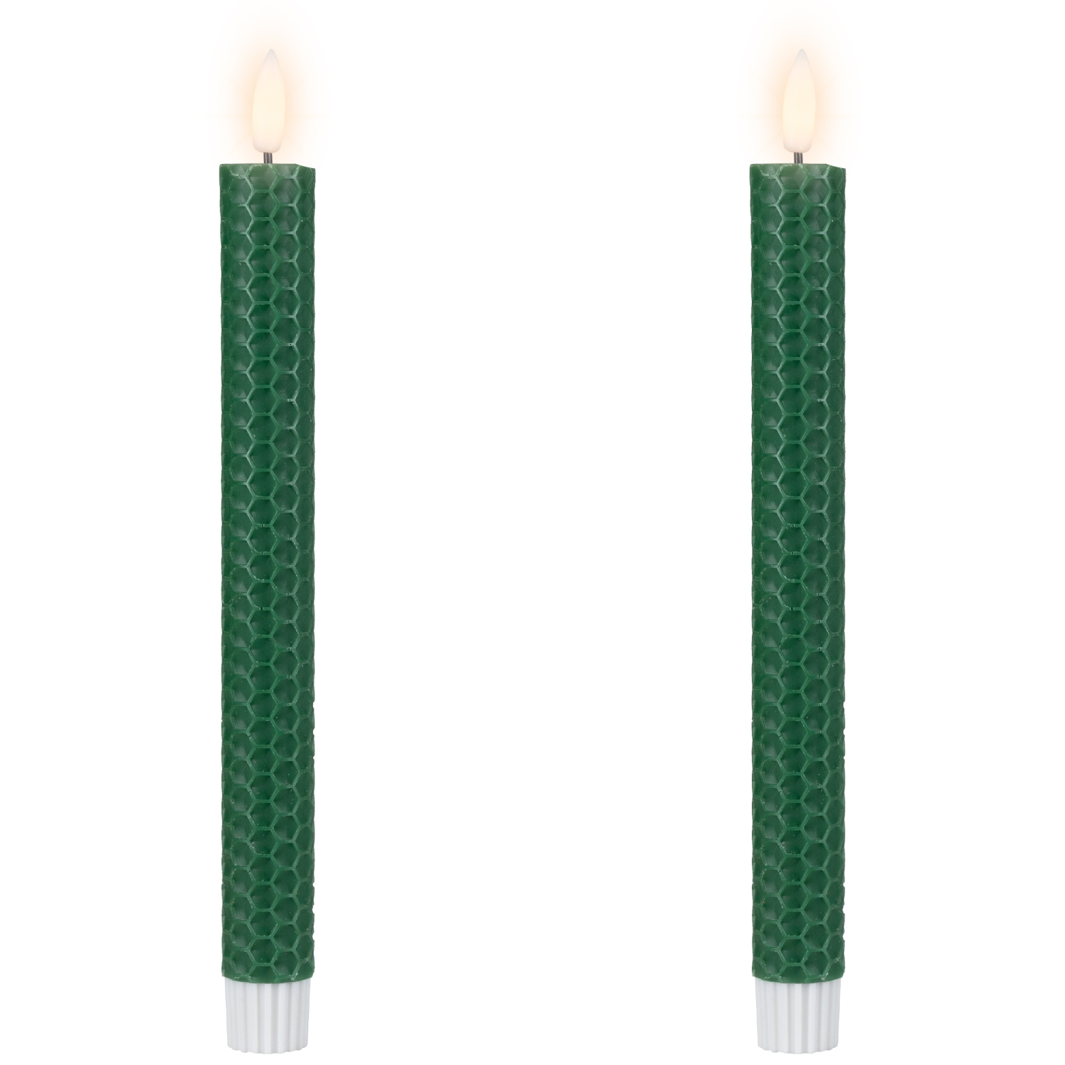 LED Taper Flickering Flameless Honeycomb Christmas Candles - 9.5" - Green - Set of 2