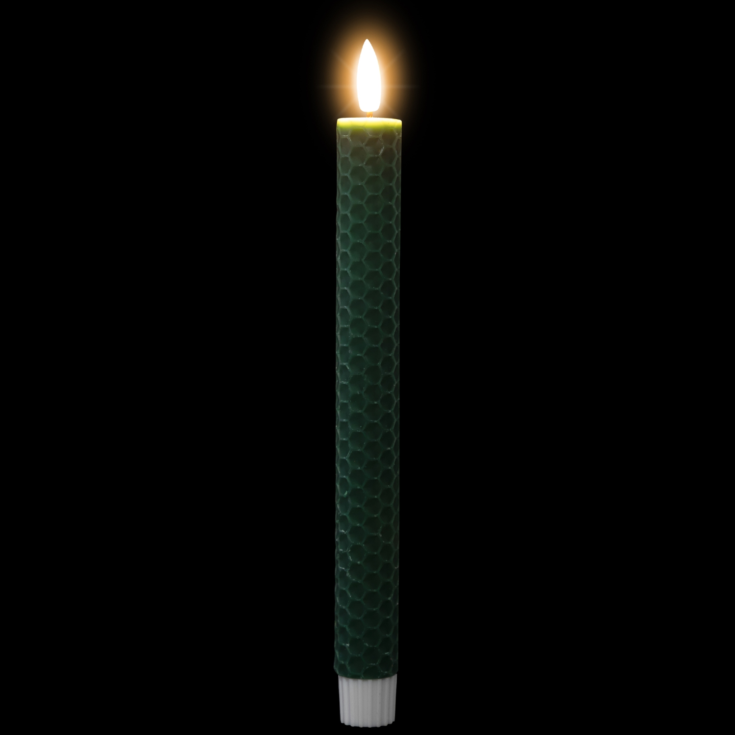 LED Taper Flickering Flameless Honeycomb Christmas Candles - 9.5" - Green - Set of 2