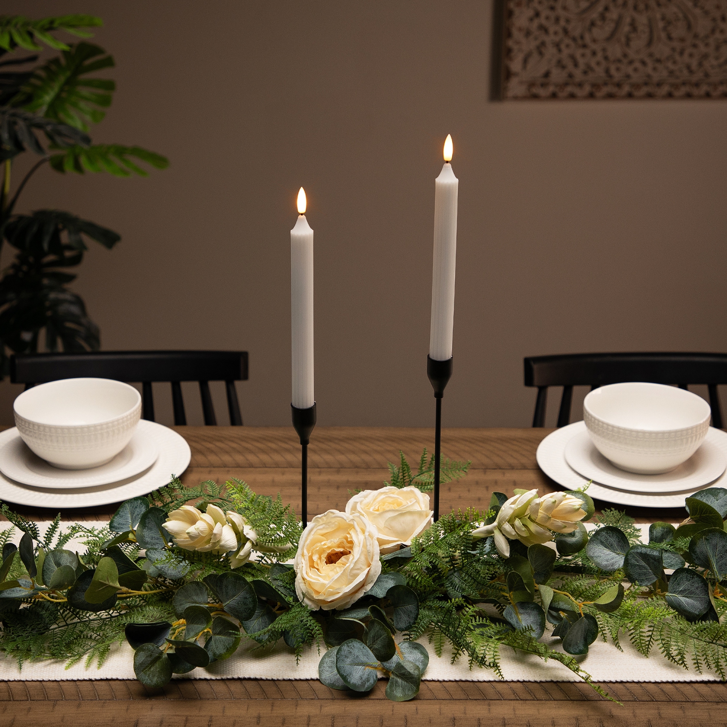 LED Flickering Flameless Taper Church-Top Christmas Candles - 9.75" - White - Set of 2