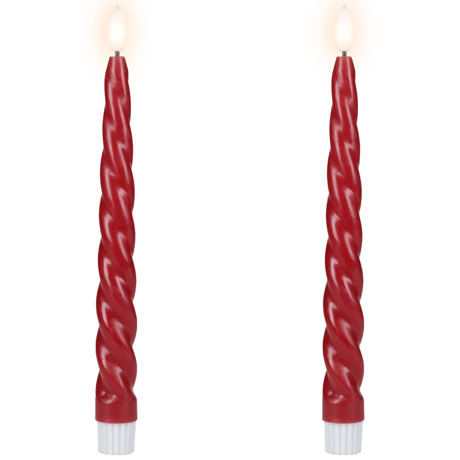Bougies de Noël torsadées sans flamme Flickering Taper de LED - 9,5&nbsp;po - Rouge - Ensemble de 2