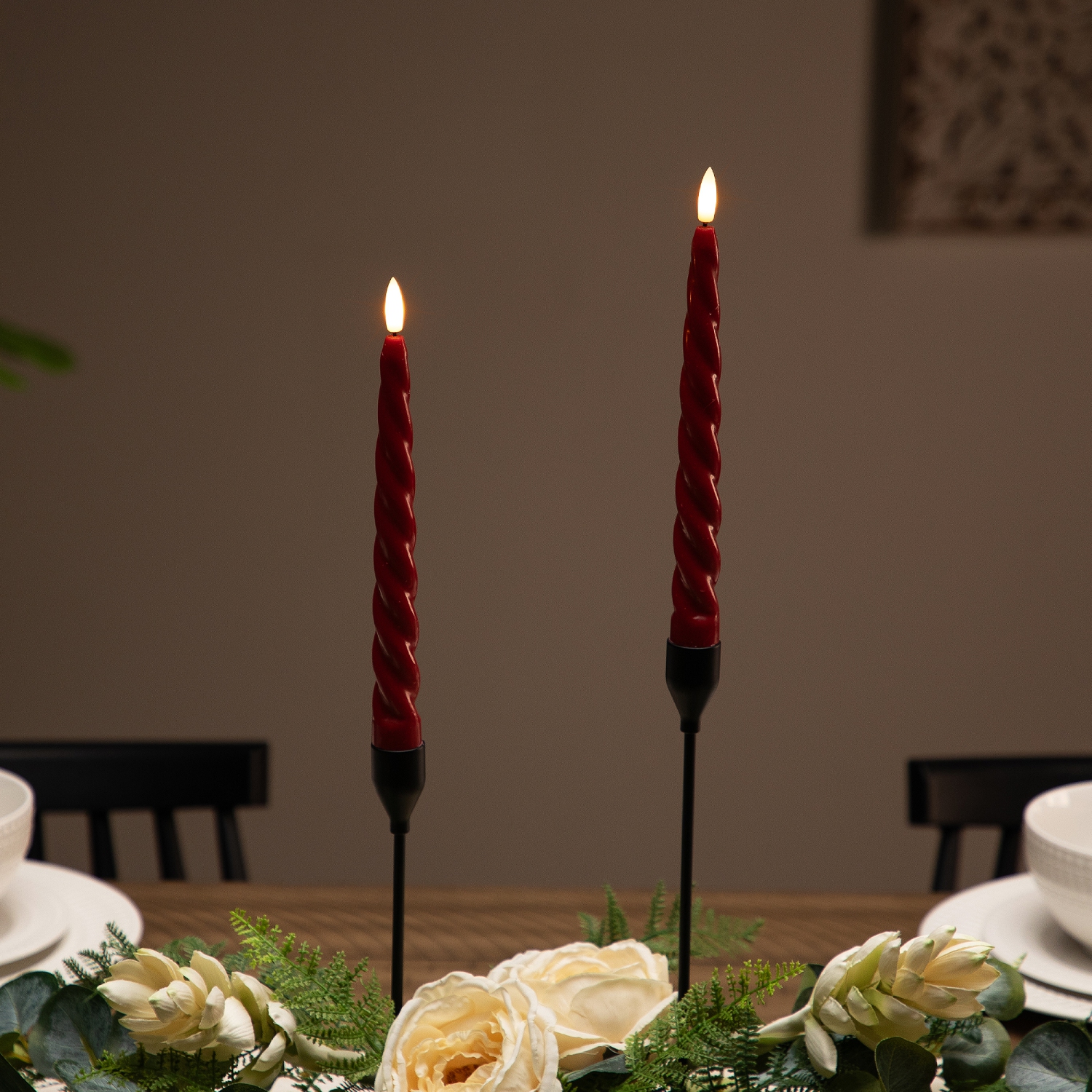 Bougies de Noël torsadées sans flamme Flickering Taper de LED - 9,5&nbsp;po - Rouge - Ensemble de 2