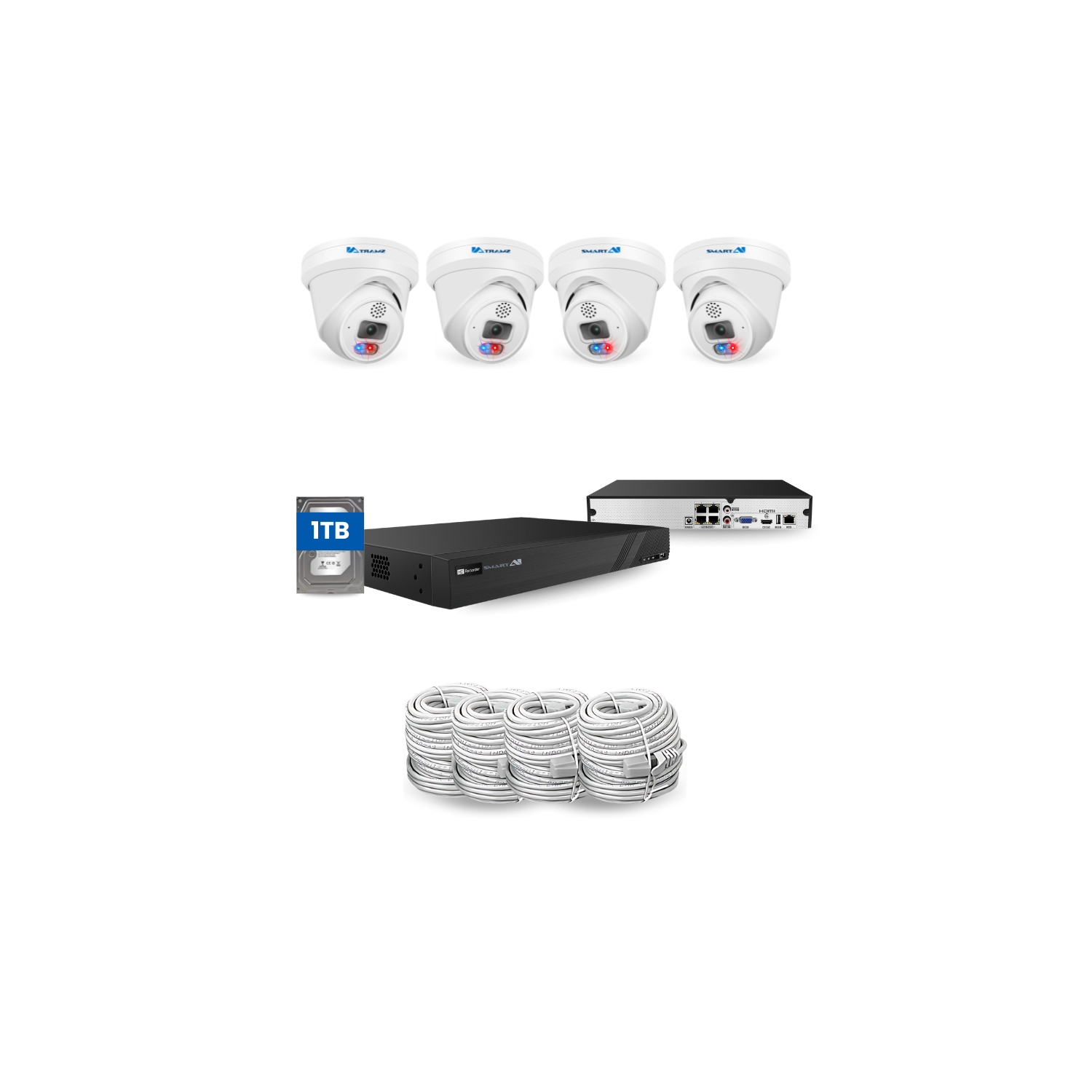 SMART AI 6MP CCTV 4 Cameras, 4K NVR 4 CH KIT, 1TB HD, Built in Two Way Talk, Weatherproof Housing, Smart Detection, Human Vehicle, Remote Monitoring