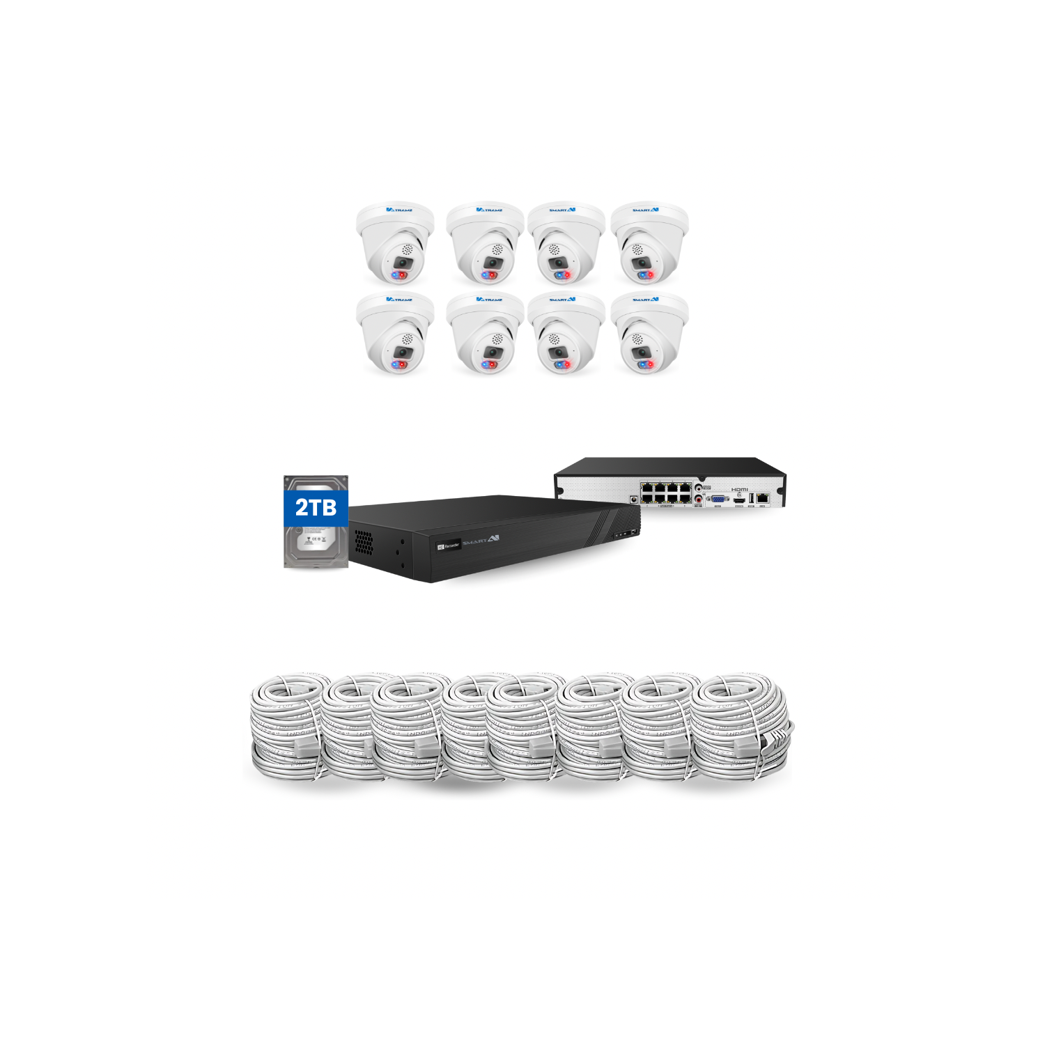 SMART AI 6MP CCTV 8 Security Cameras ,4K NVR 8 CH KIT, 2 TB HD Built in Two Way Talk, Weather Proof Housing, Smart Detection, Human, Vehicle, Remote