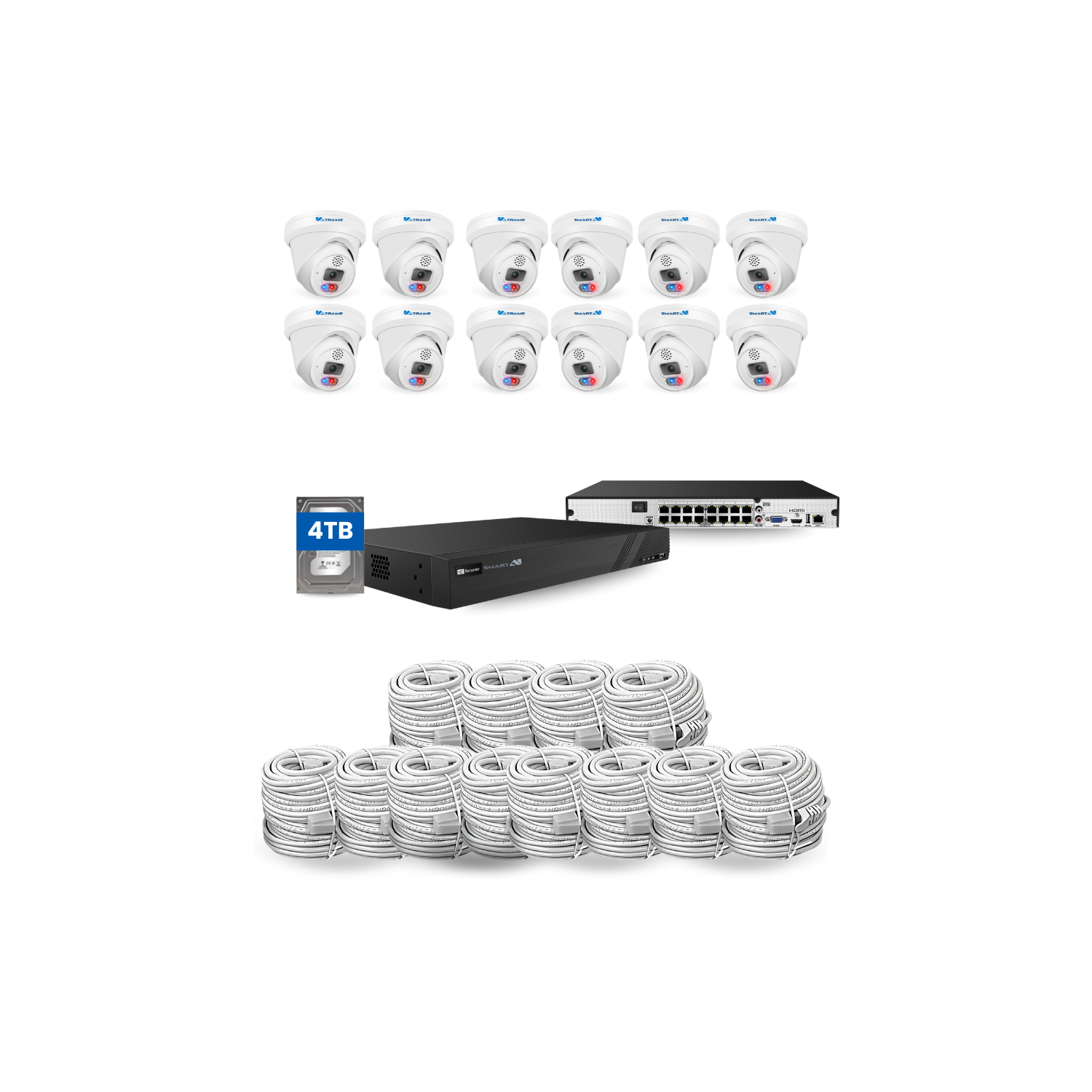 SMART AI 6MP CCTV 12 Security Cameras, 4K NVR 16 CH KIT, 4 TB HD, Built in Two Way Talk, Weather Proof Housing, Smart Detection, Human, Vehicle,