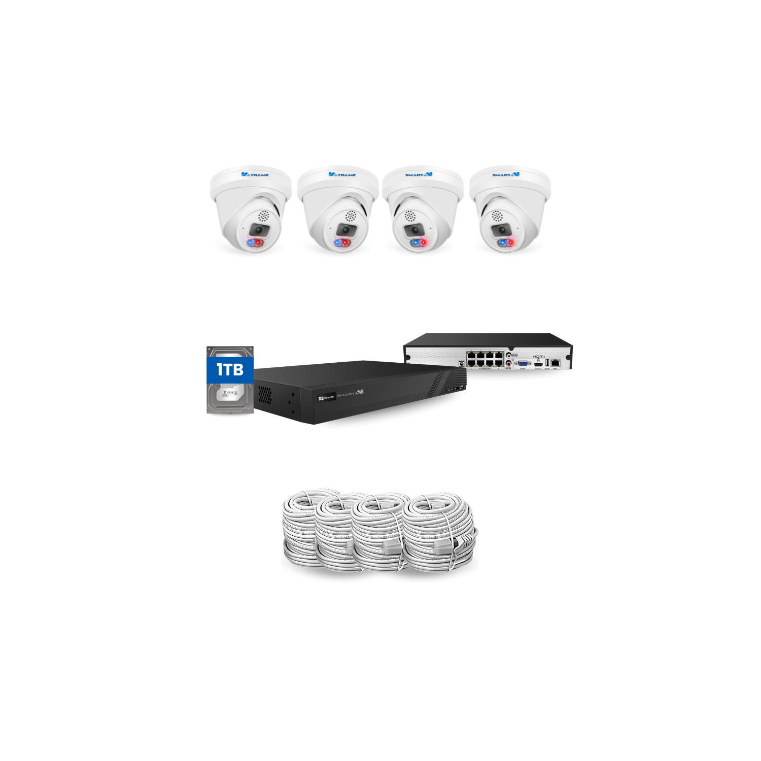 SMART AI 6MP CCTV 4 Security Cameras 4K NVR 8 CH KIT,1TB HD Built in Two Way Talk, Weather Proof Housing, Smart Detection, Human/Vehicle, Remote