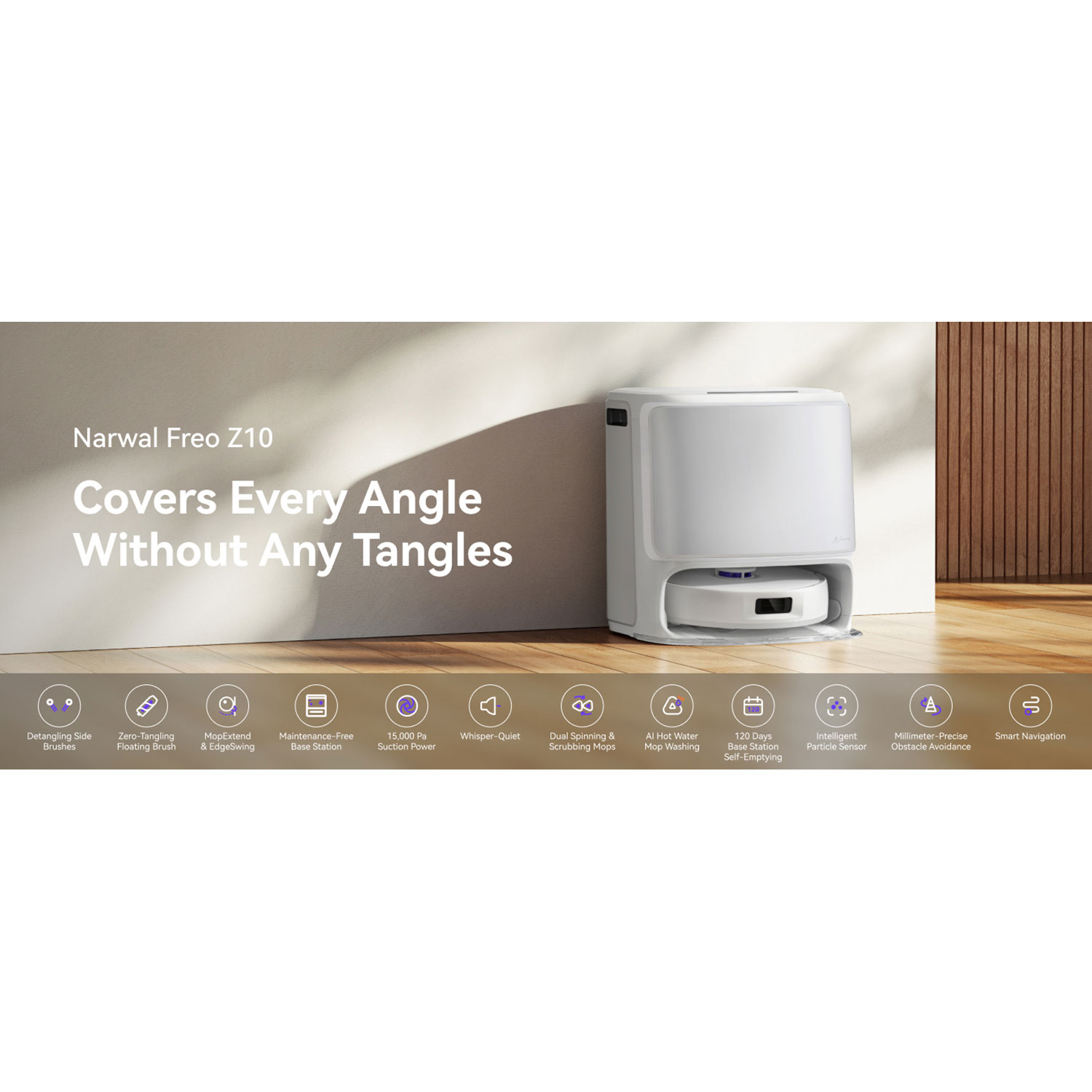 Aspirateur robot à vadrouille avec connectivité Wi-Fi Freo Z10 de Narwal avec ensemble de vadrouille en prime - Blanc