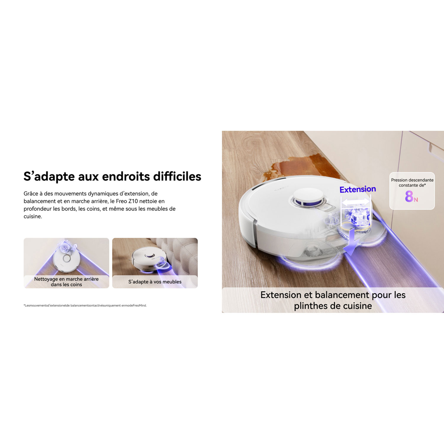 Aspirateur robot à vadrouille avec connectivité Wi-Fi Freo Z10 de Narwal avec ensemble de vadrouille en prime - Blanc