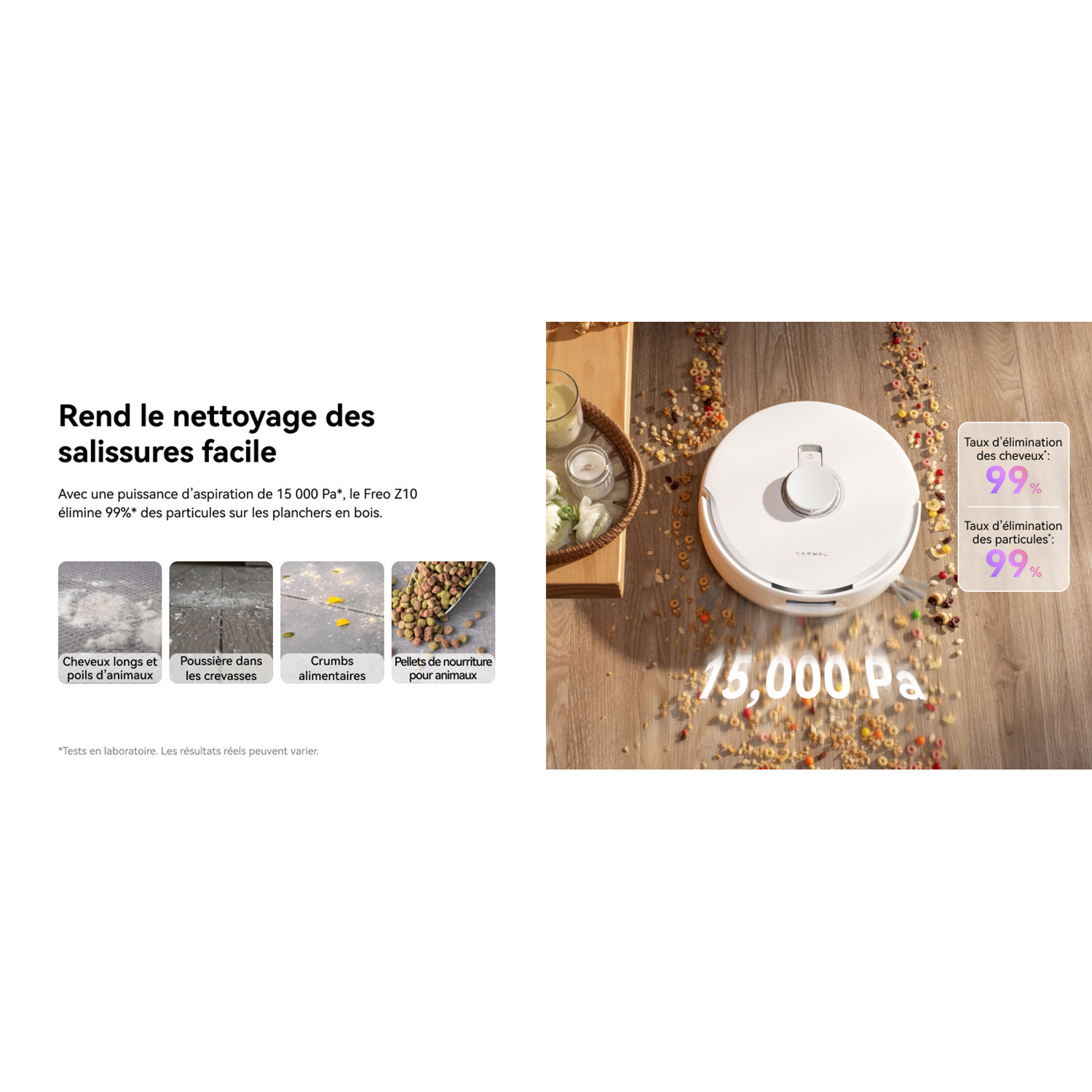 Aspirateur robot à vadrouille avec connectivité Wi-Fi Freo Z10 de Narwal avec ensemble de vadrouille en prime - Blanc