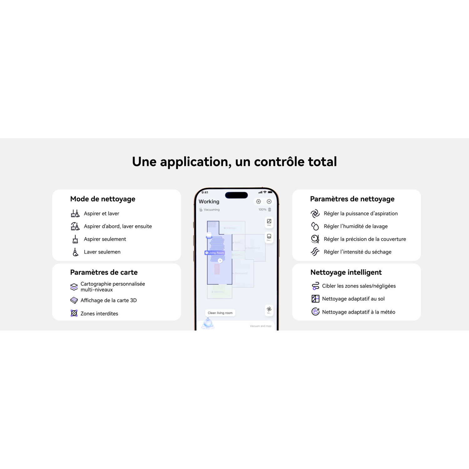Aspirateur robot à vadrouille avec connectivité Wi-Fi Freo Z10 de Narwal avec ensemble de vadrouille en prime - Blanc