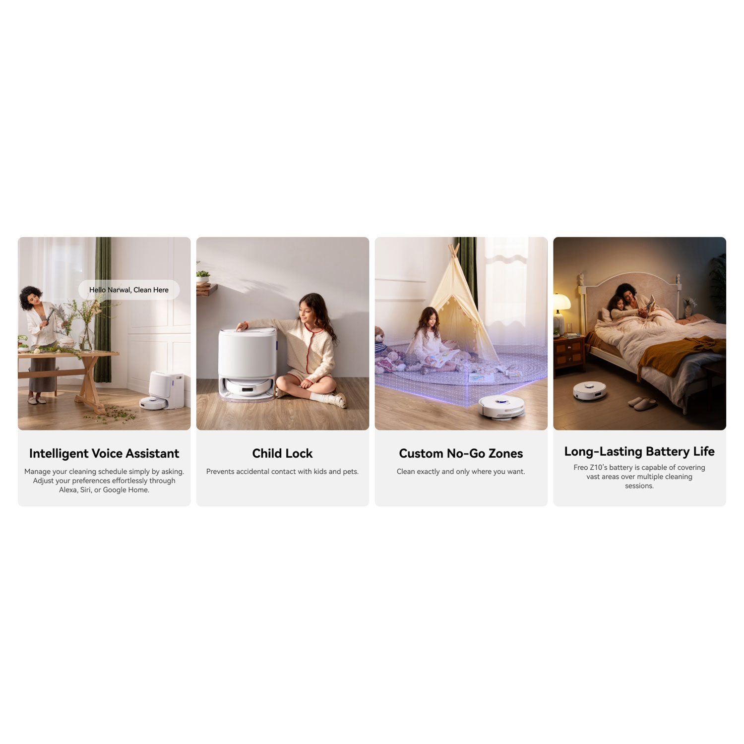 Aspirateur robot à vadrouille avec connectivité Wi-Fi Freo Z10 de Narwal avec ensemble de vadrouille en prime - Blanc