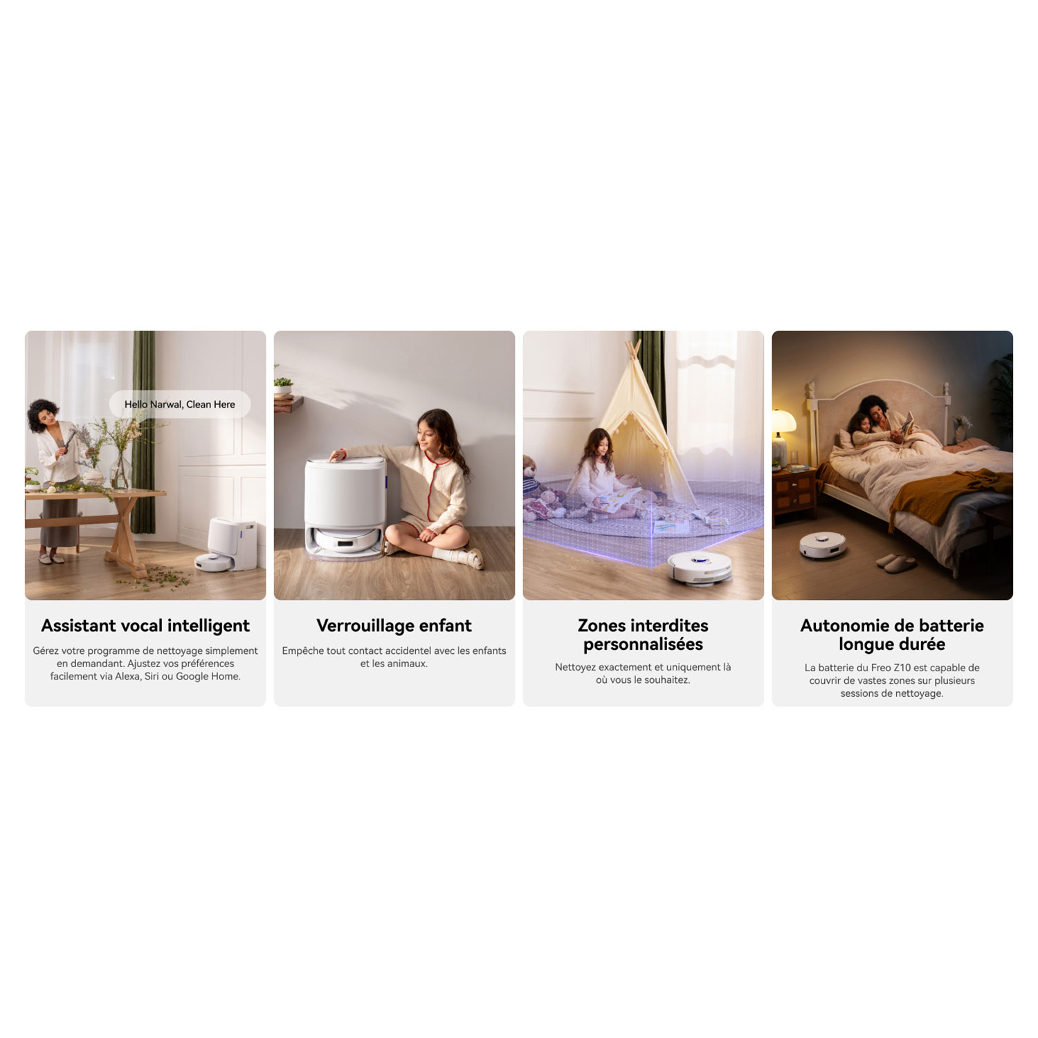 Aspirateur robot à vadrouille avec connectivité Wi-Fi Freo Z10 de Narwal avec ensemble de vadrouille en prime - Blanc