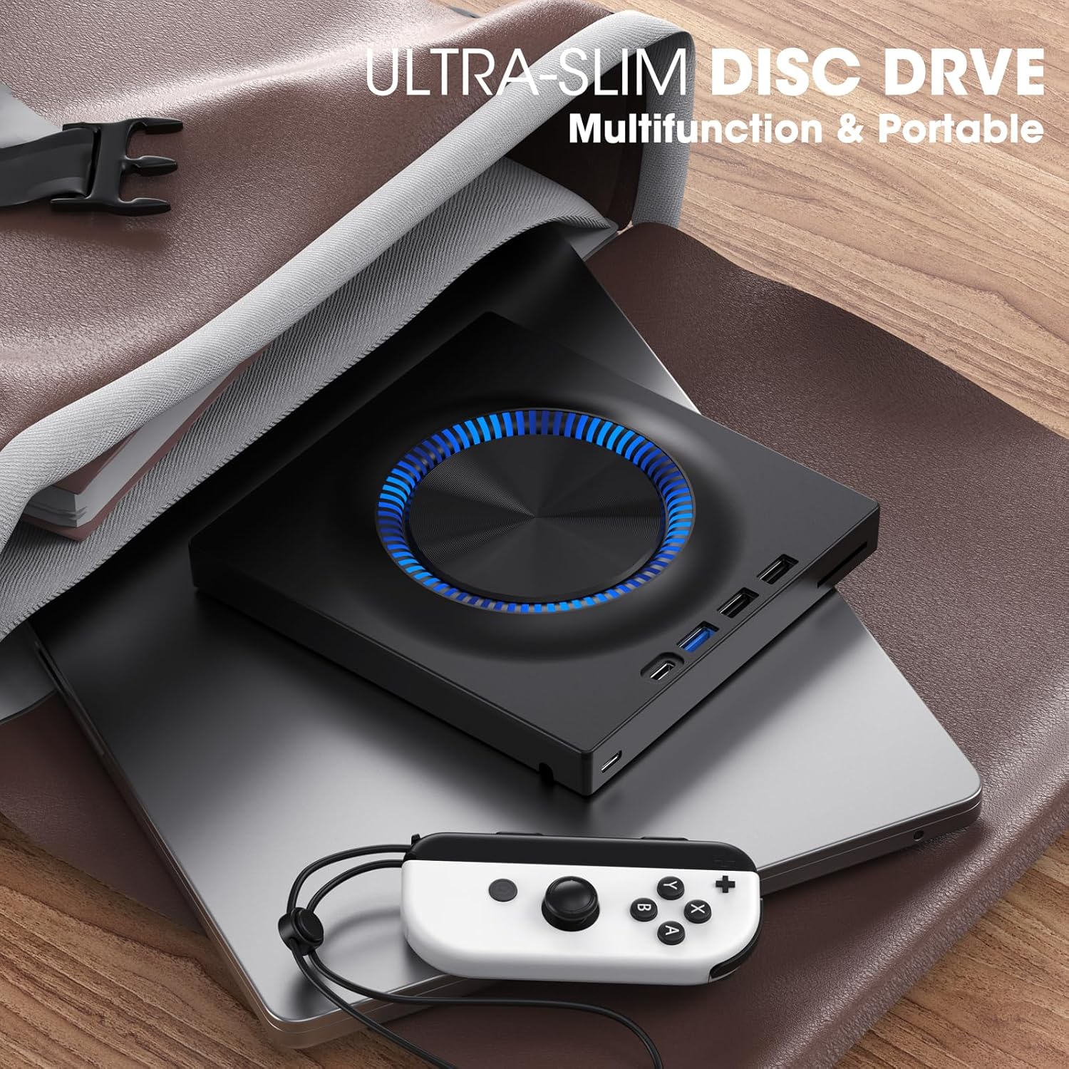 External DVD Drive, CD Drive Burner DVD Player with USB 3.0 & USB-C Hub and SD Card Reader, Portable DVD CD ROM +/-RW Disk Drive Writer