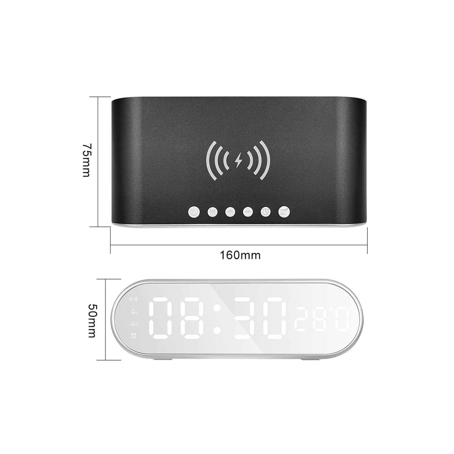 Réveille-matin numérique avec recharge sans fil, chargeur sans fil Horloge avec mode de rappel de ligne de recharge Température 12/24H Minuterie de