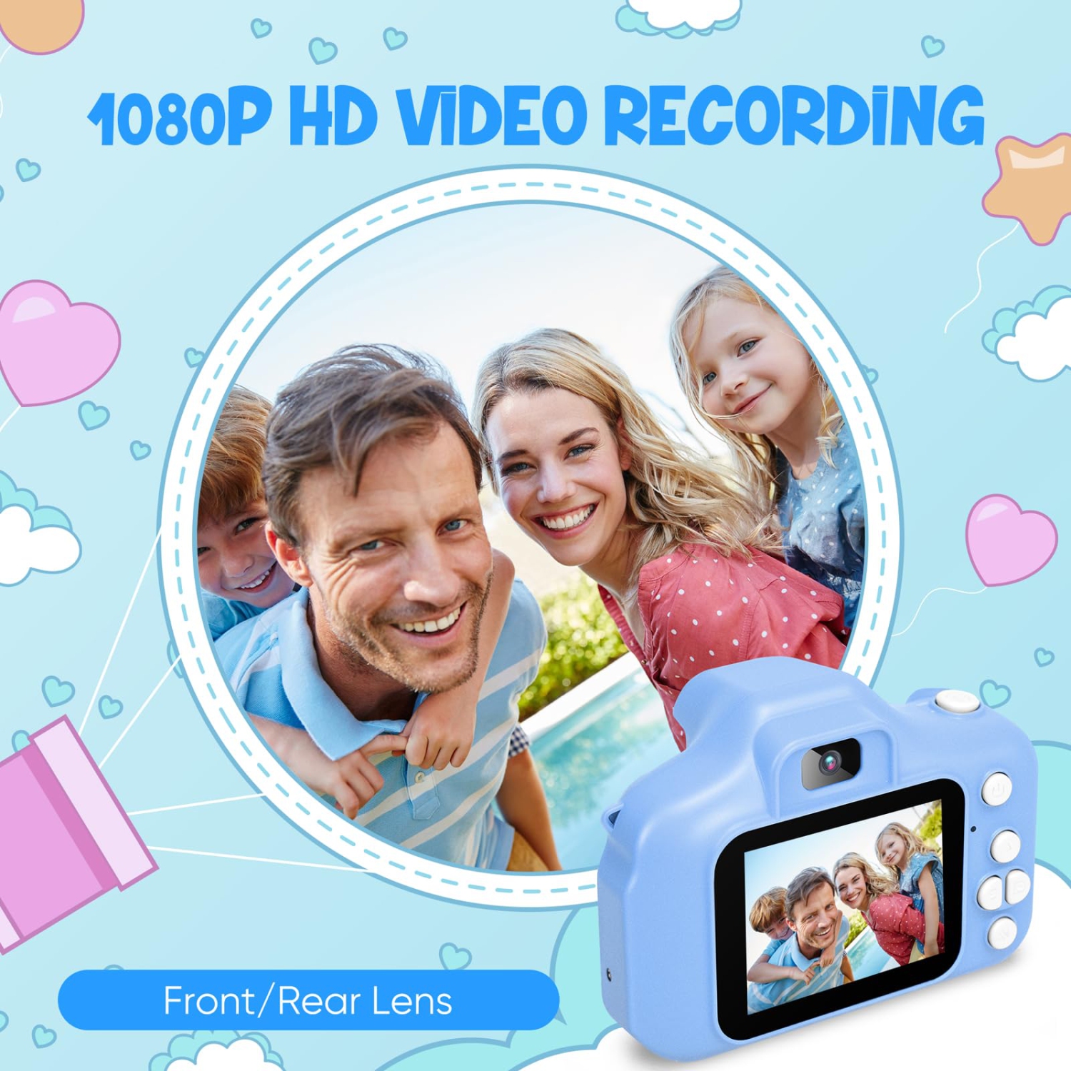 Kids Camera 1080P HD Kids Digital Camera for Gifts Toys Toddlers Camera for Kid Age 3-12 Years Old Dual Lens Selfie/Video Camera for Kids Birthday