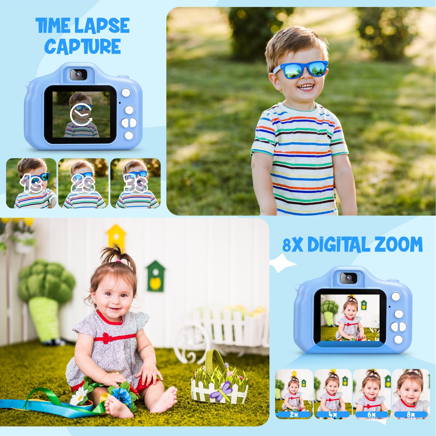 Kids Camera 1080P HD Kids Digital Camera for Gifts Toys Toddlers Camera for Kid Age 3-12 Years Old Dual Lens Selfie/Video Camera for Kids Birthday