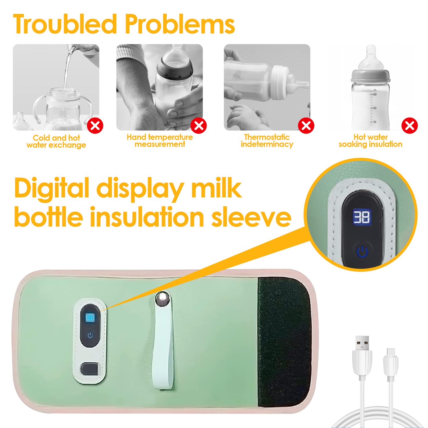 Chauffe-biberon portatif, chauffe-biberon rapide à 5 vitesses pour Travel Milk Heat Keeper Chauffe-lait rapide pour l'extérieur