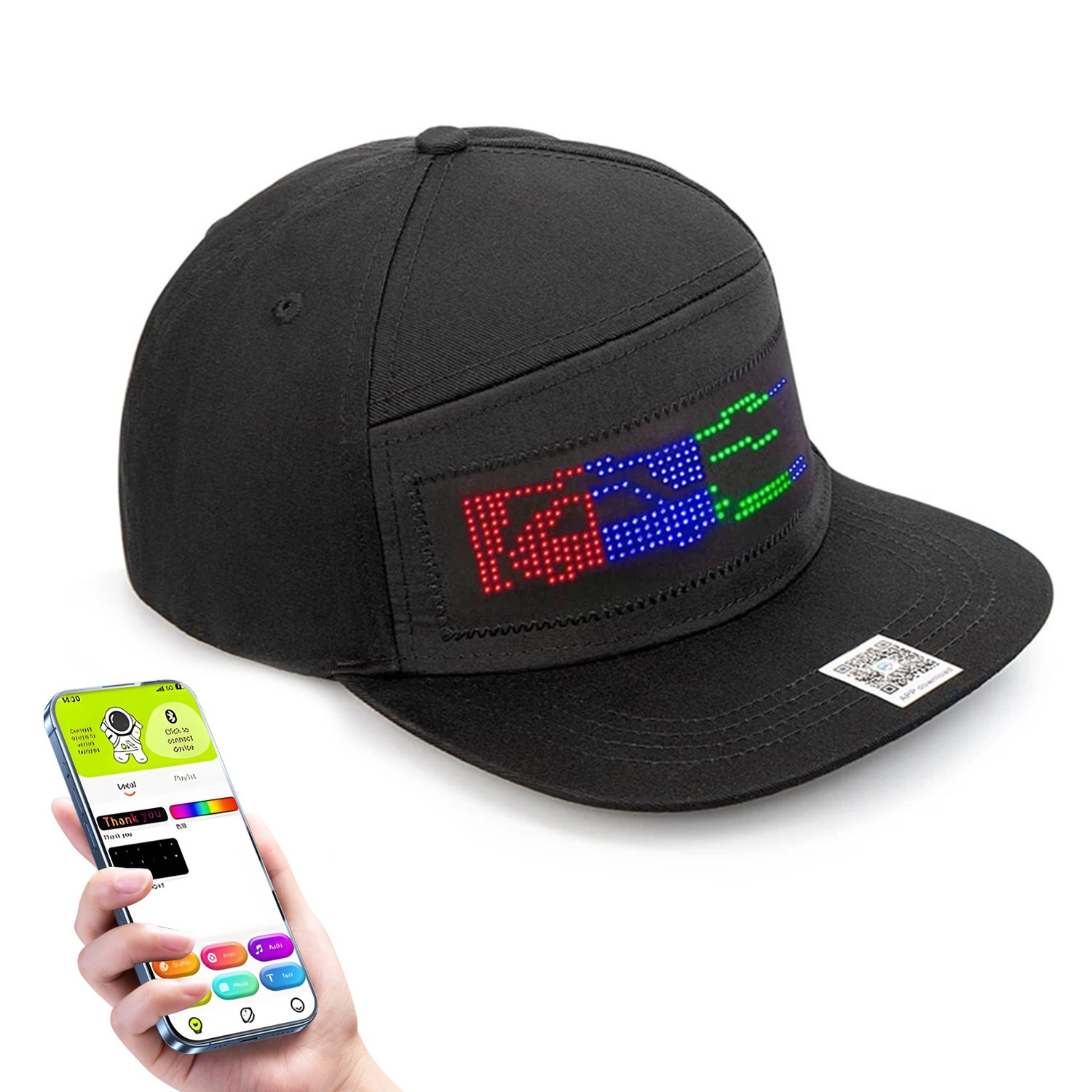 Animated Bluetooth Led Sign Hat Caps for Hip hop Street Dance Party Parade Sunscreen Hiking Night Running Fishing