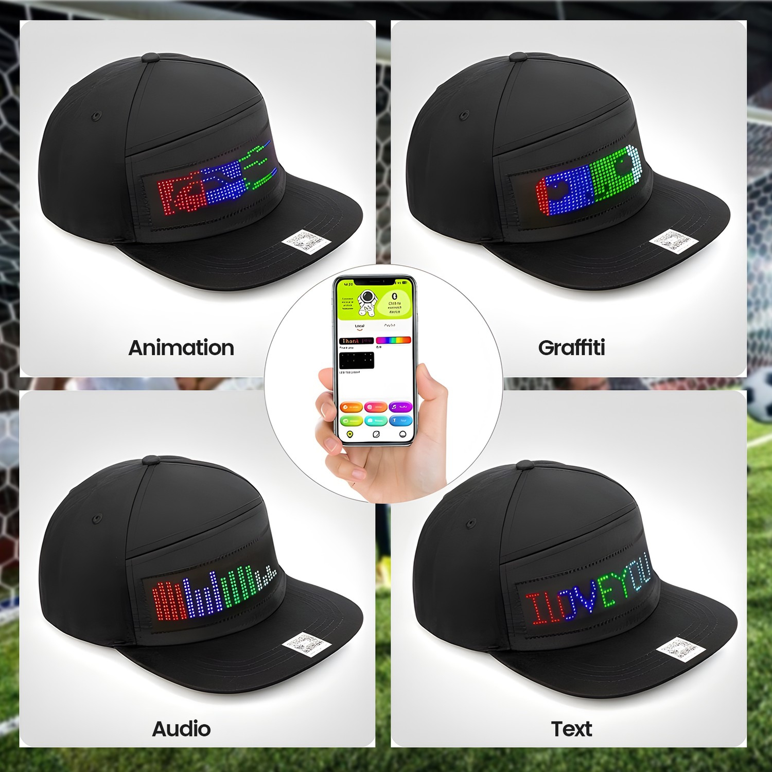 Animated Bluetooth Led Sign Hat Caps for Hip hop Street Dance Party Parade Sunscreen Hiking Night Running Fishing